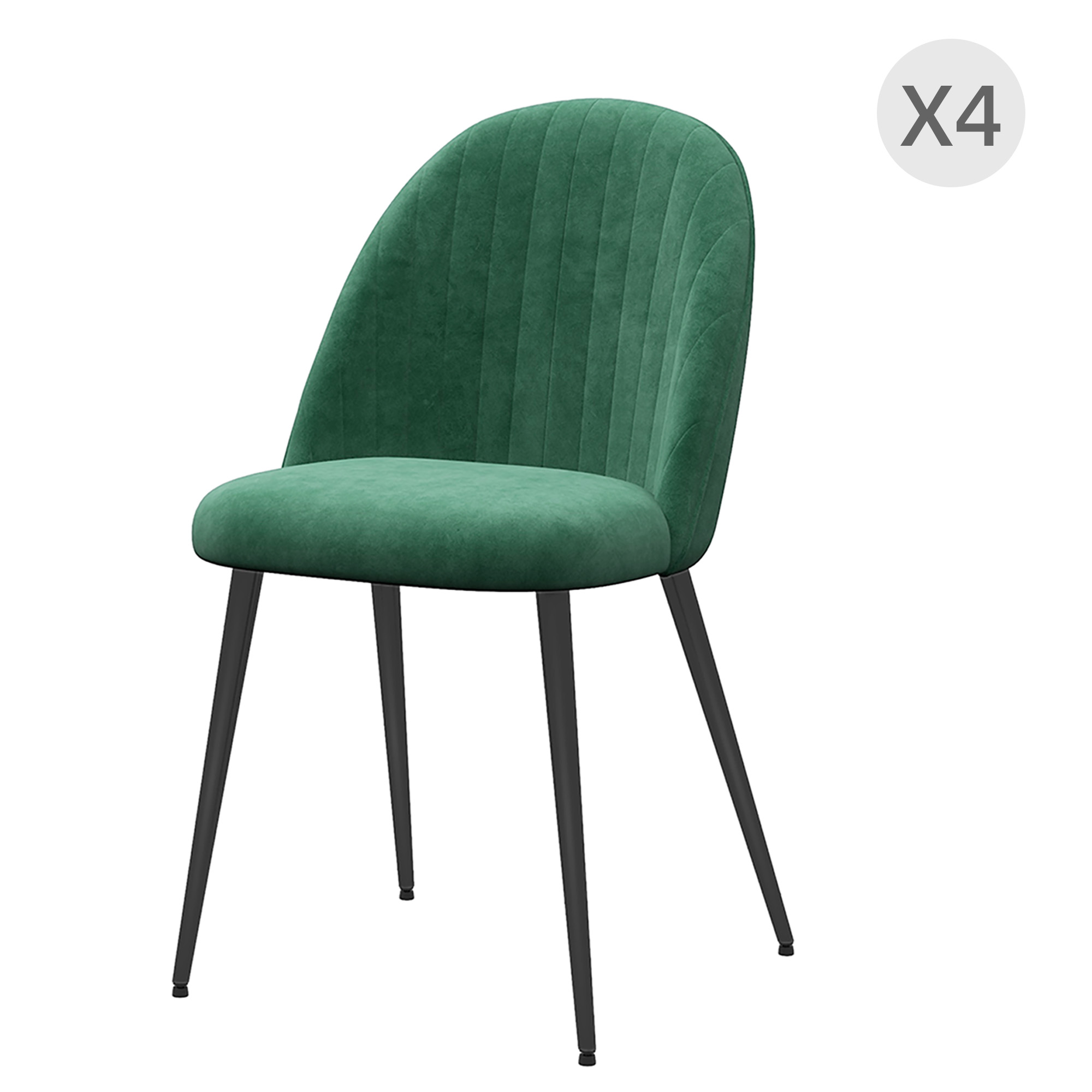 HOMCOM Set 4 Moderne Gepolsterte Stühle mit Gebogener Rückenlehne, in Samteffektstoff und Stahl, 50x52x83 cm, Grün