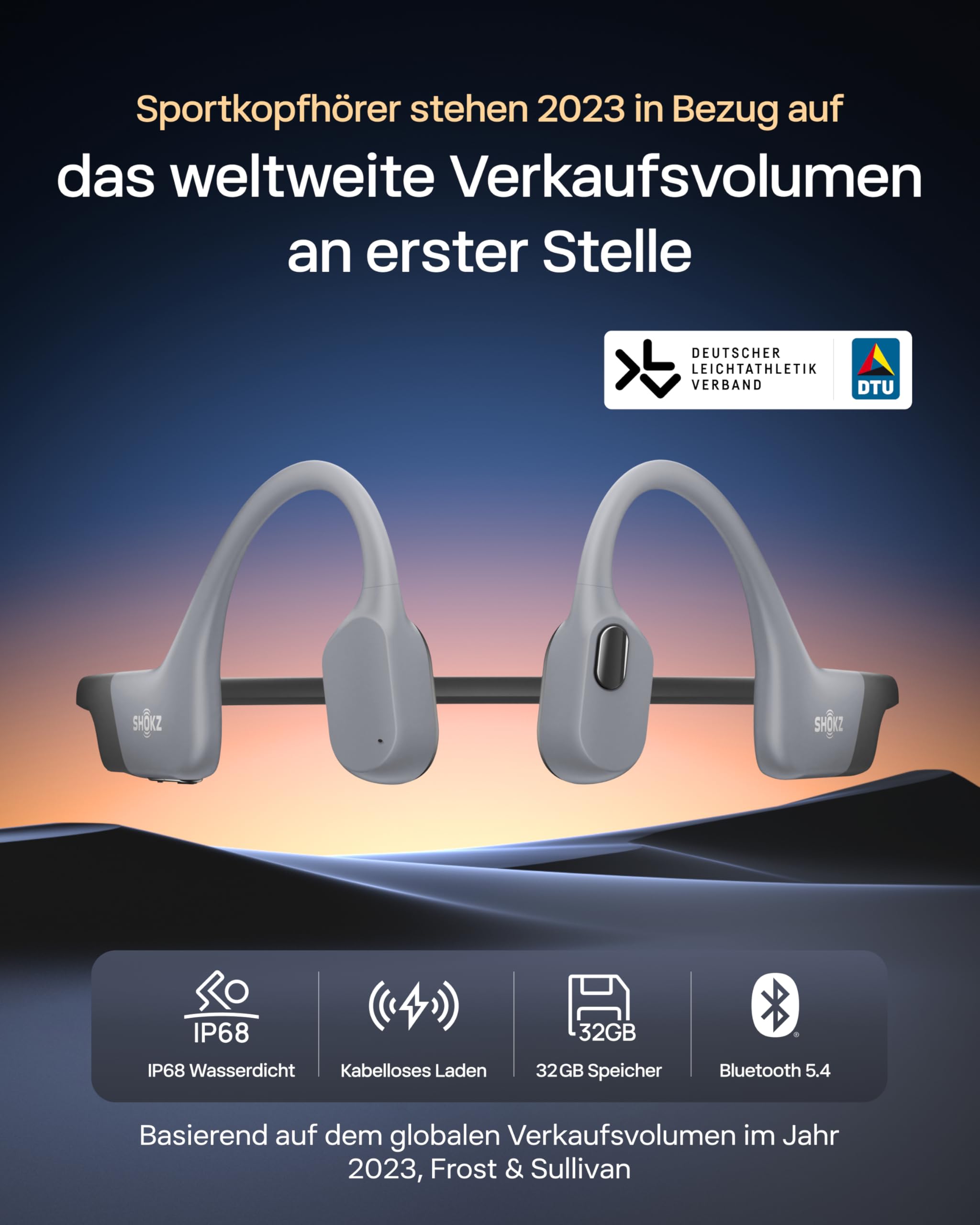 SHOKZ OpenSwim Pro Knochenschall Schwimmkopfhörer 32 GB MP3 Player Bluetooth IP68 wasserdicht Grau
