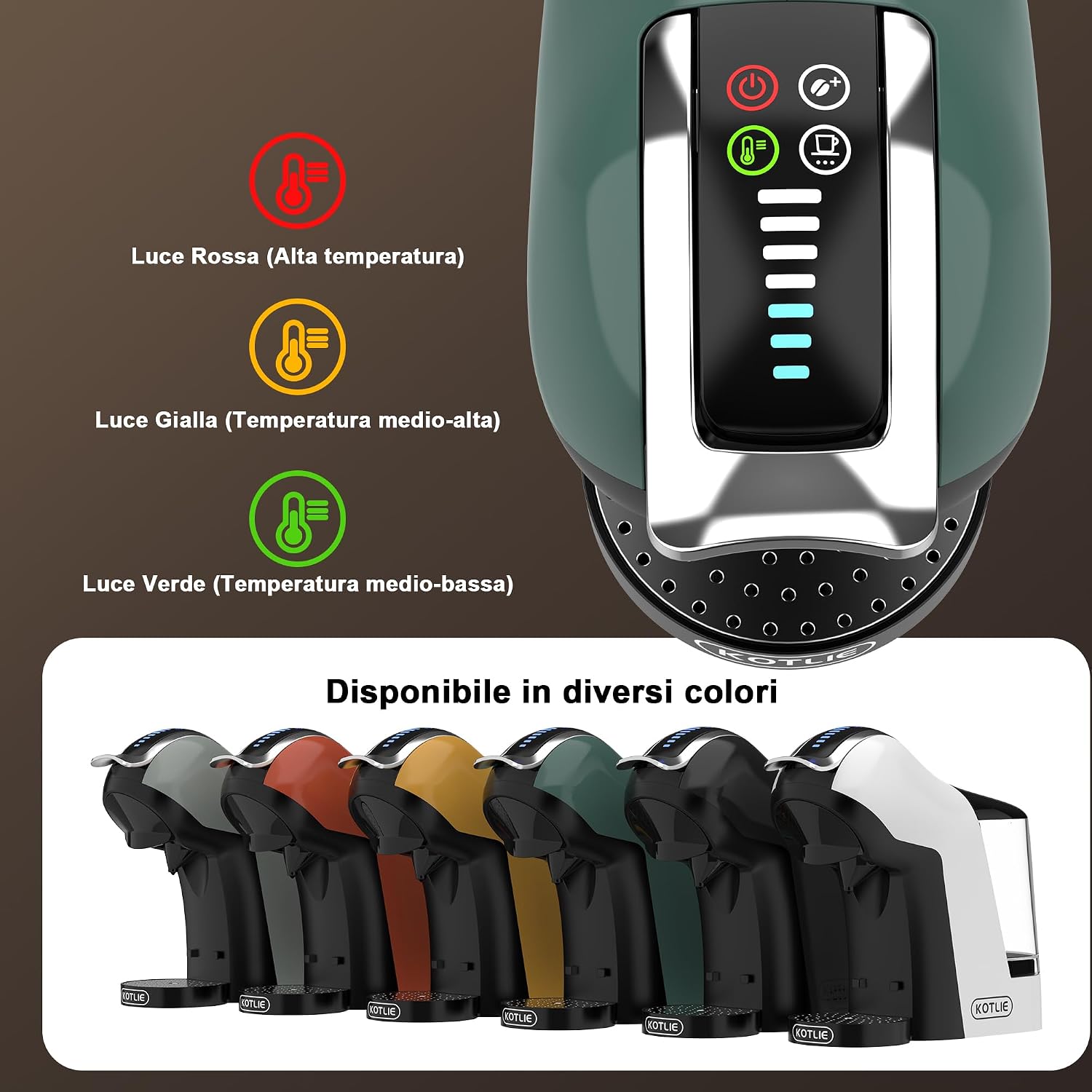 KOTLIE Macchina da caffè multifunzione compatibile con capsule e polvere, 3 tempi, 7 livelli di acqua, serbatoio acqua da 1 L (EM-308B)