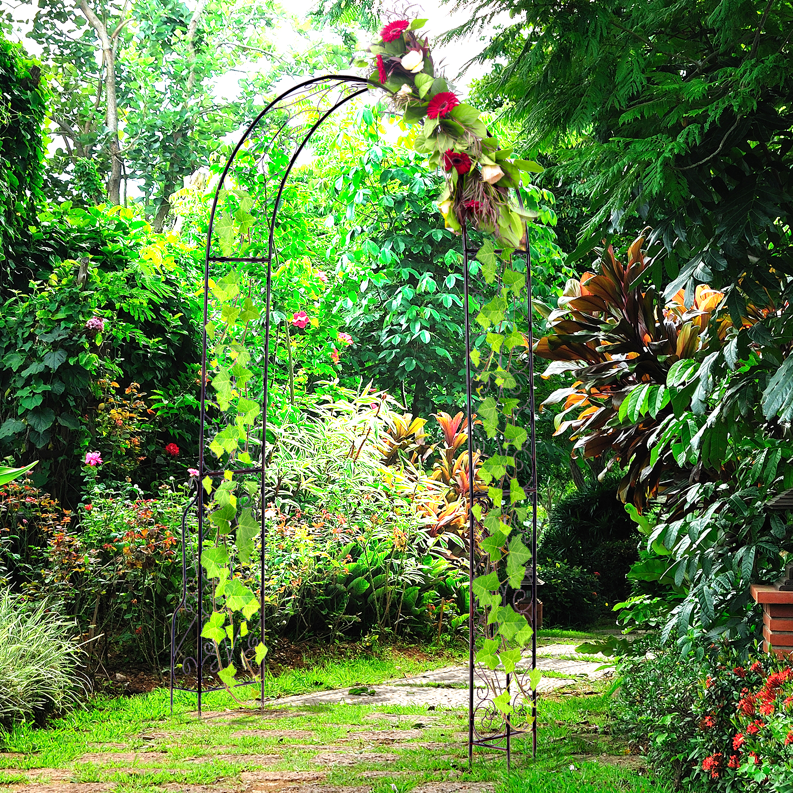 Outsunny® Torbogen Rankgitter Pflanzbogen Rosenbogen Garten Bogendach Metall 120 x 30 x 226 cm