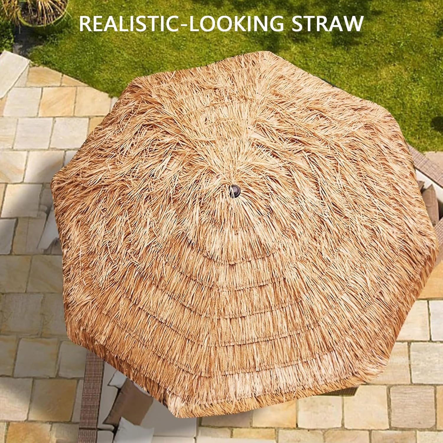 Hula-Strohschirm, Natürliche Farbe, Tragbarer Terrassenschirm for Den Außenbereich, Stabile Rippen, for Pool, Veranda, Garten, Terrasse, Hinterhof(1.5m/4.9ft)