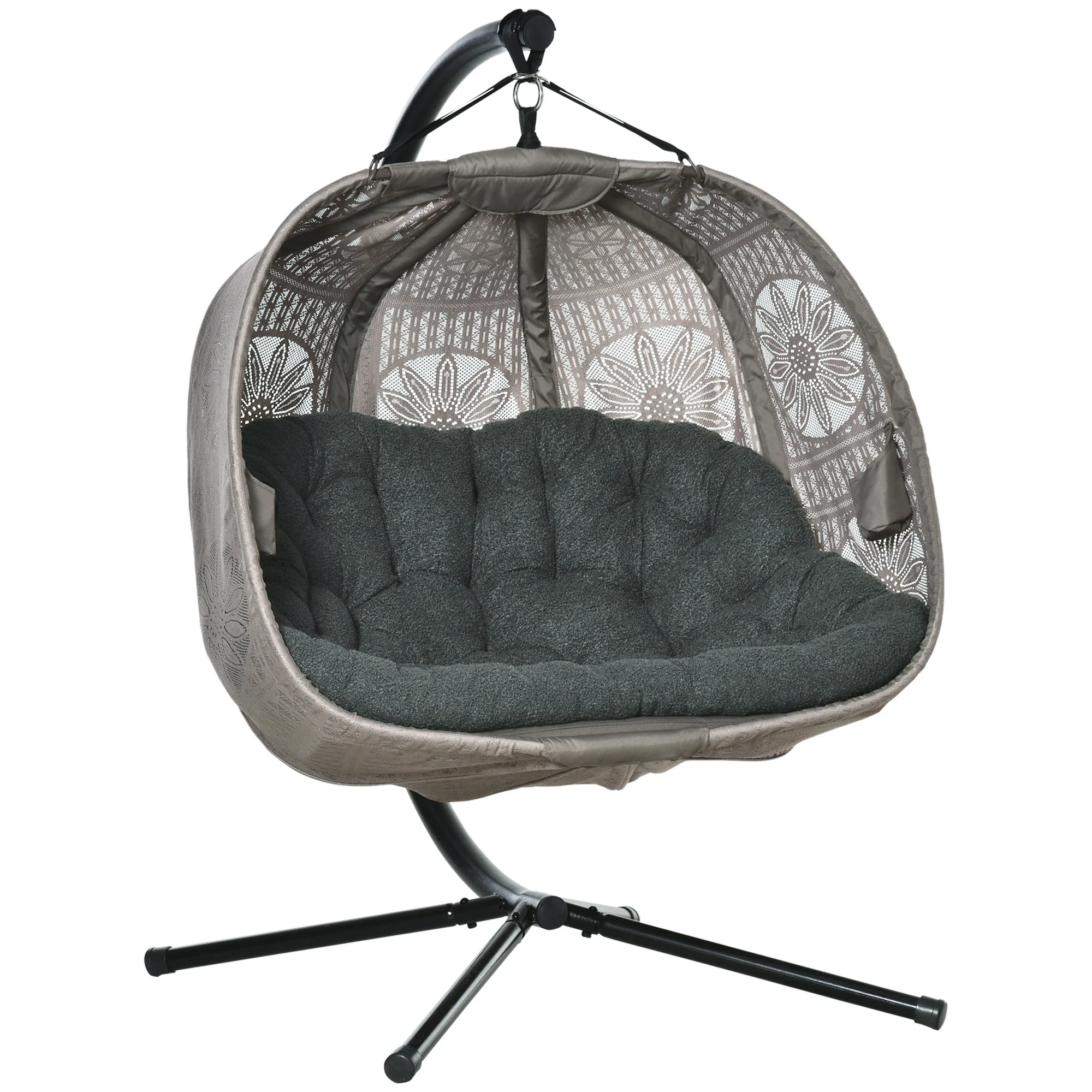 Outsunny hangstoel voor twee personen kleur zwart+zand 132L x 126W x 172H cm