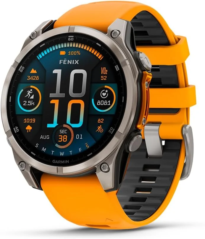 Garmin Smartwatch, 47 mm, Orange, fēnix 8- AMOLED Sapphire Multisport GPS, langlebiger Akku, Tauchklasse