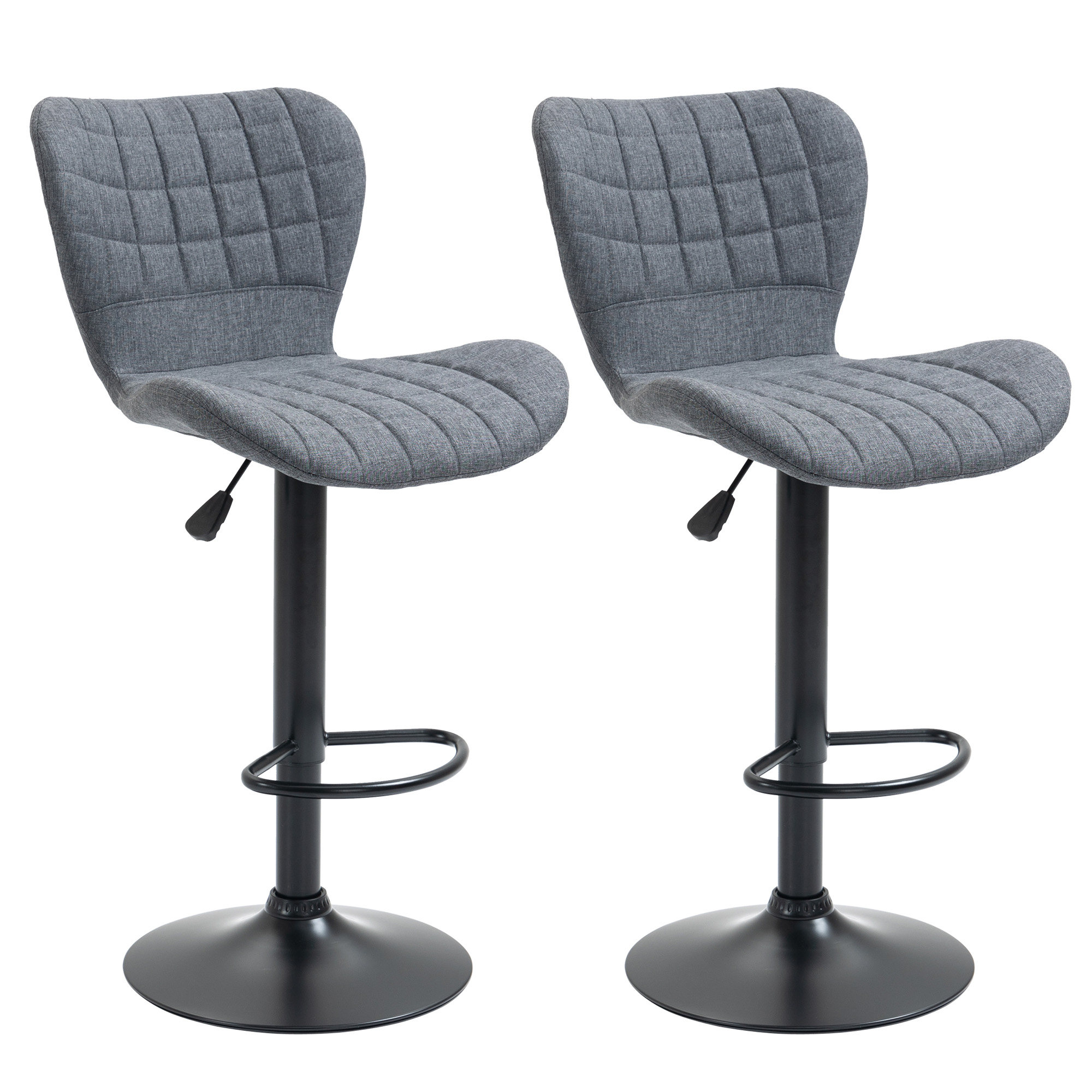 HOMCOM Set aus 2 Barhockern Design Gebogener geknöpfter Rücken Verstellbare Sitzhöhe 61-81 cm 360° drehbar Fußstütze Polyester-Samt Grau
