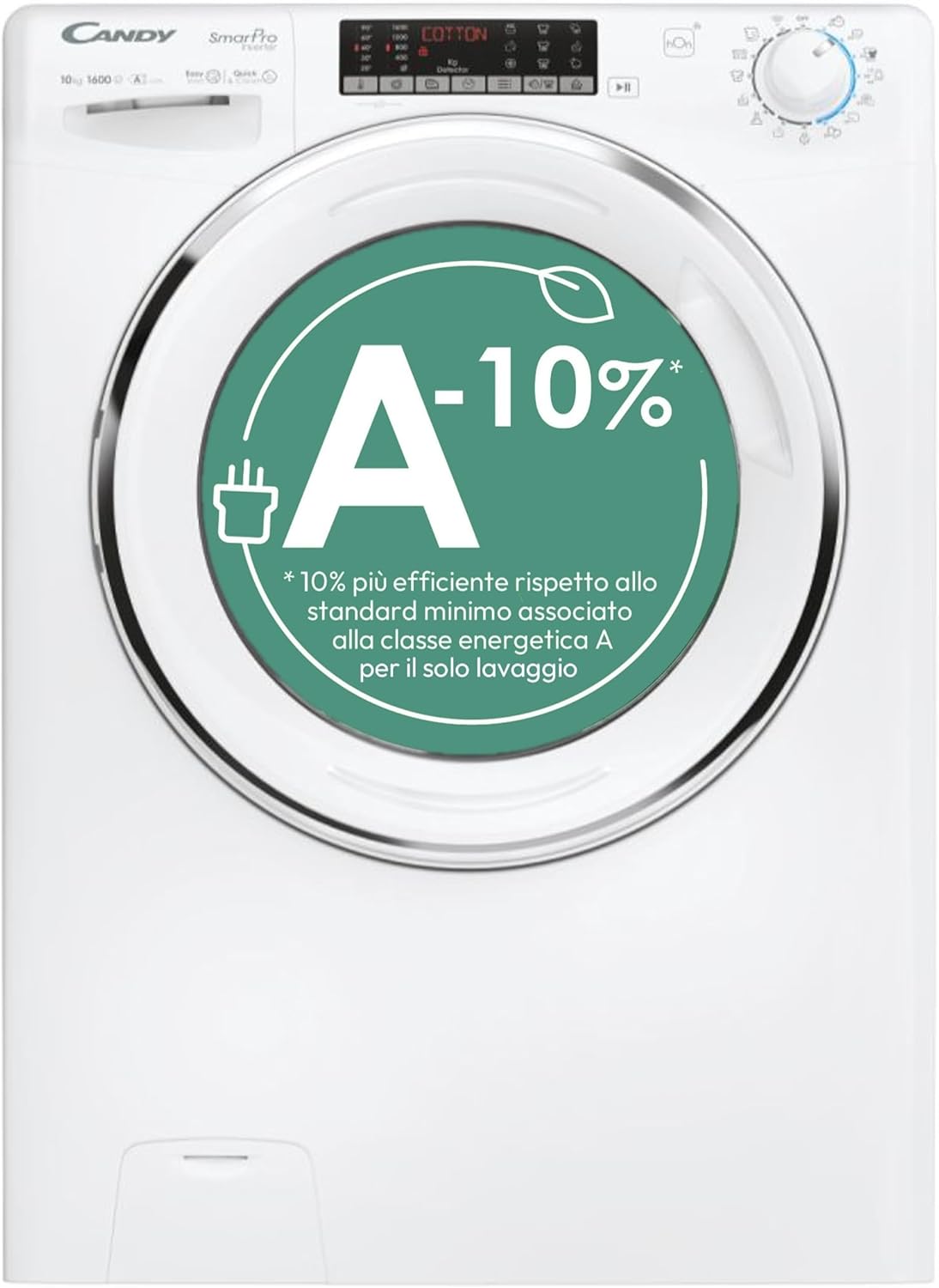 Candy Smart Lavatrice 9kg, Motore Inverter, carica frontale Classe A, 1400 giri, 16 Programmi, Cicli Rapidi, Partenza Ritardata, 60 x 52 x 85 cm, White – CS 149TXME-S