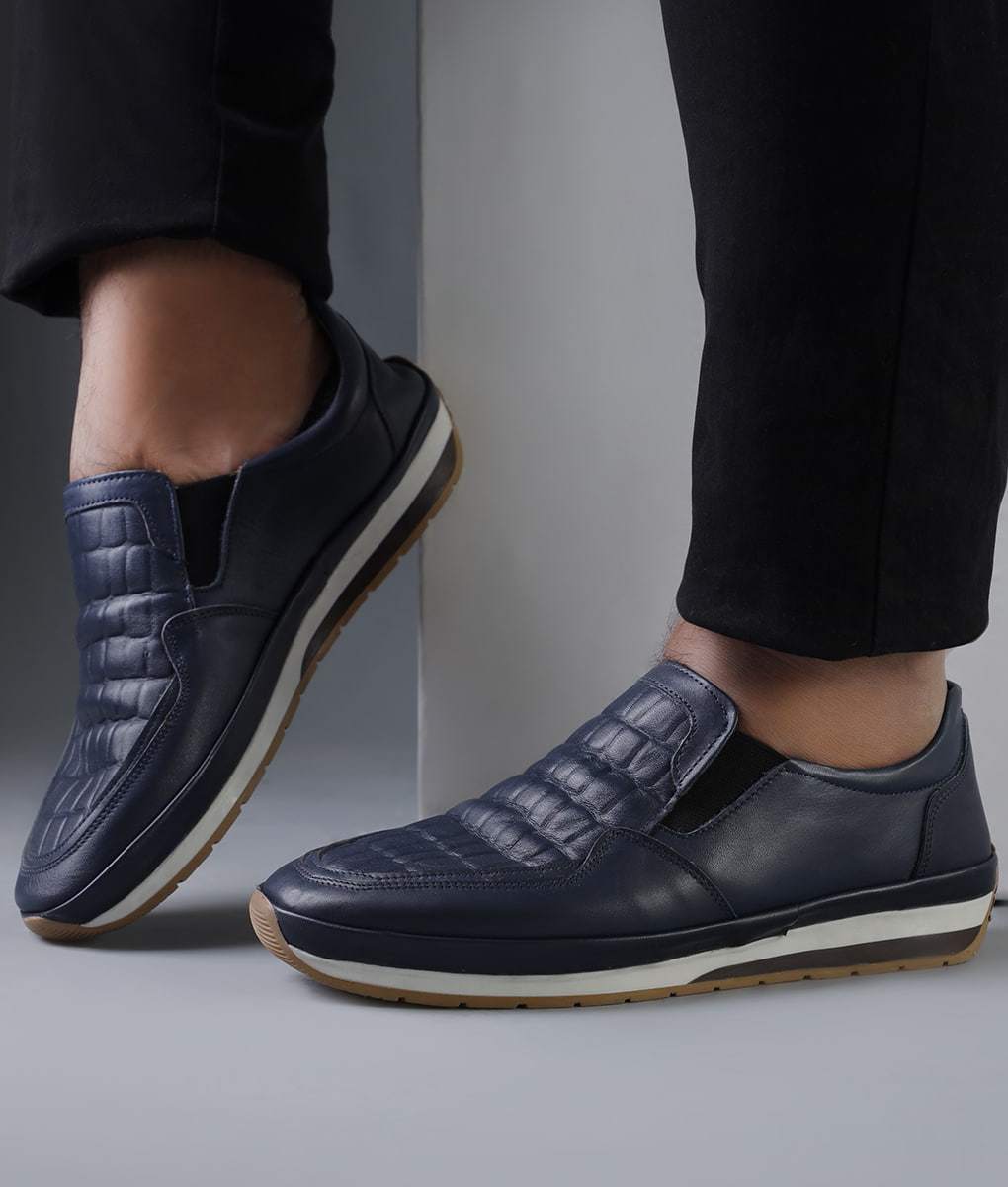 Martin Mens Blue Leather Loafers