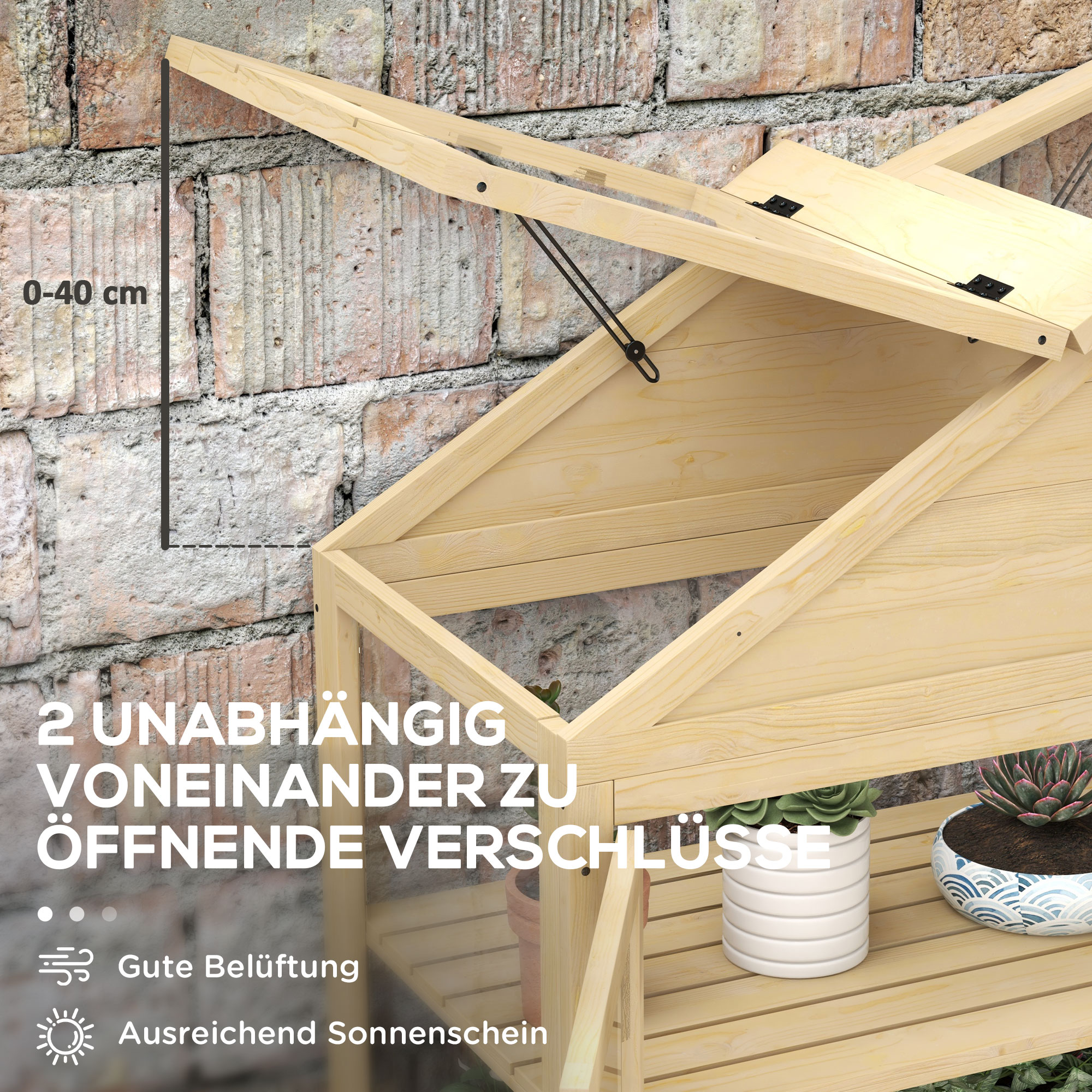 Outsunny Kas met Plank, Transparante Behuizing, Dakraam, Vergrendelbare Deur, Acryl, Houten Frame, 100x56,5x178 cm