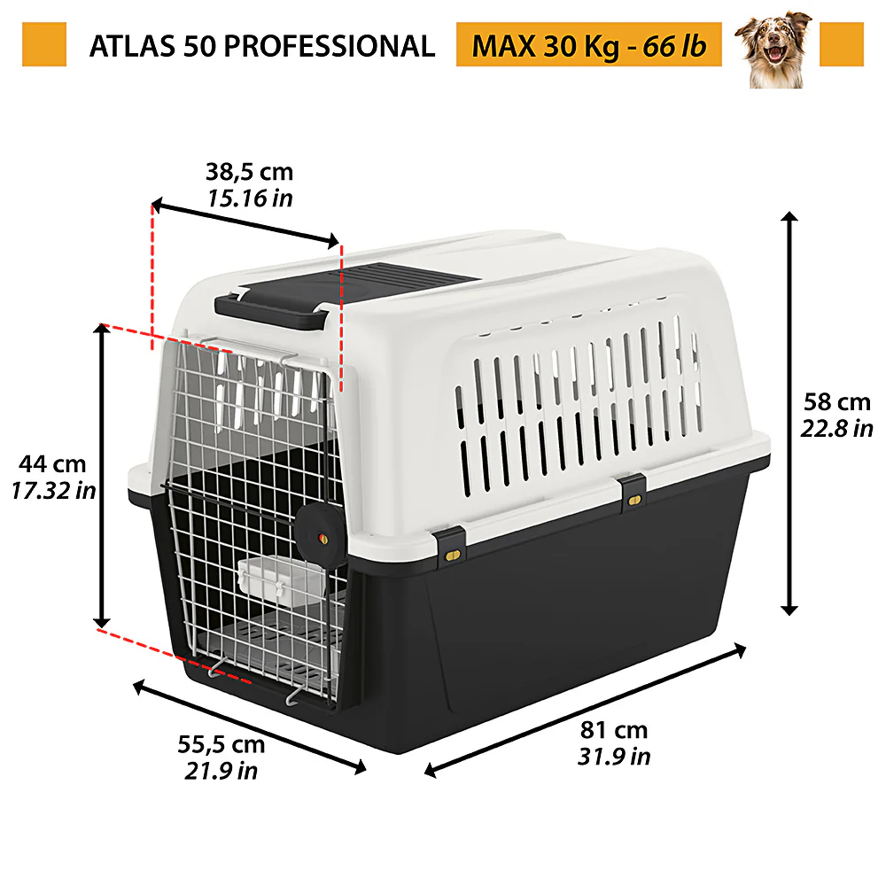2025 Trasportino per animali Atlas – trasporto sicuro e versatile per animali domestici, con chiusure di sicurezza, ventilazione, ciotola per il cibo e ruote opzionali, conforme agli standard IATA