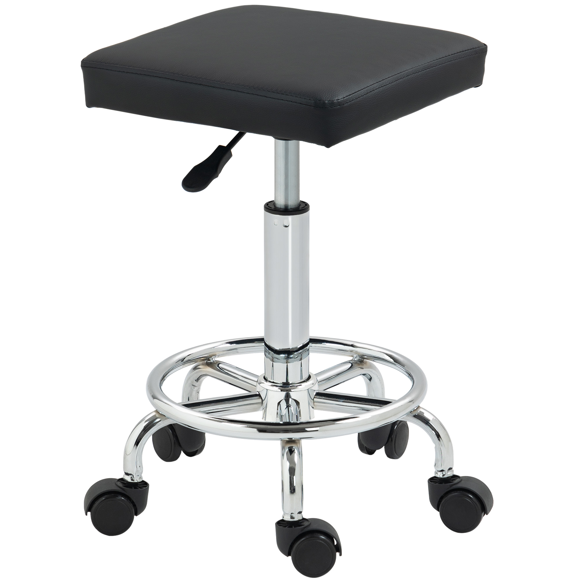 HOMCOM Carré Rollhocker mit höhenverstellbarer 50-66 cm und Fußstütze, für Massage, Tattoostudio, Klinik, Spa, schwarz