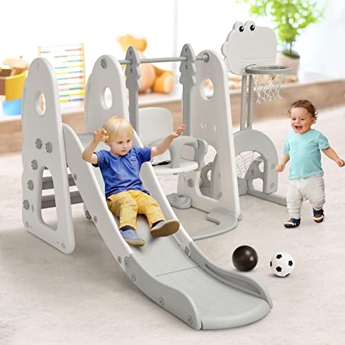 COSTWAY Parco giochi 6 in 1 per bambini, scivolo e altalena e canestro da basket, scala e porta da calcio, altalena da giardino, per bambini, per interni ed esterni (bianco) : Amazon.it: Giochi e giocattoli