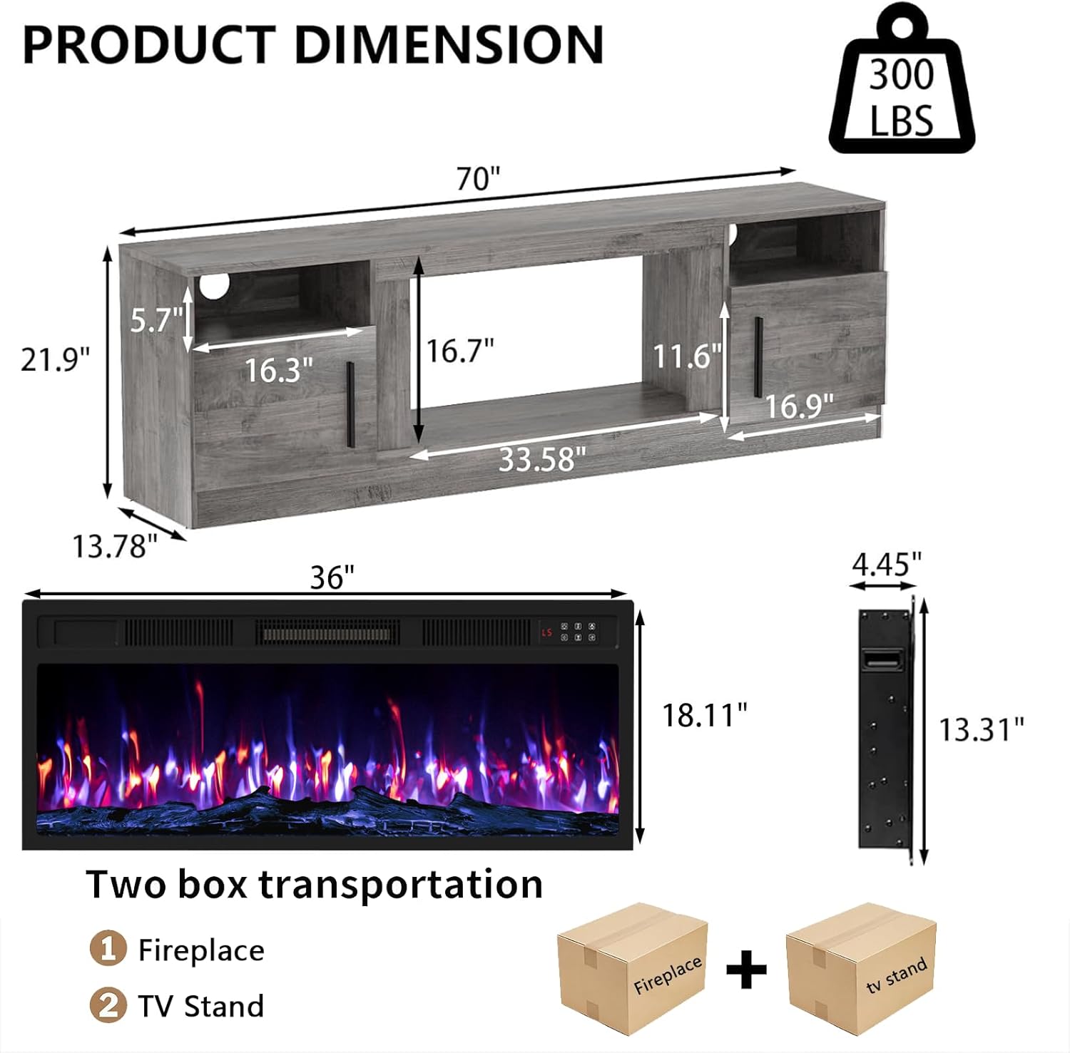 Fireplace TV Stand with 36