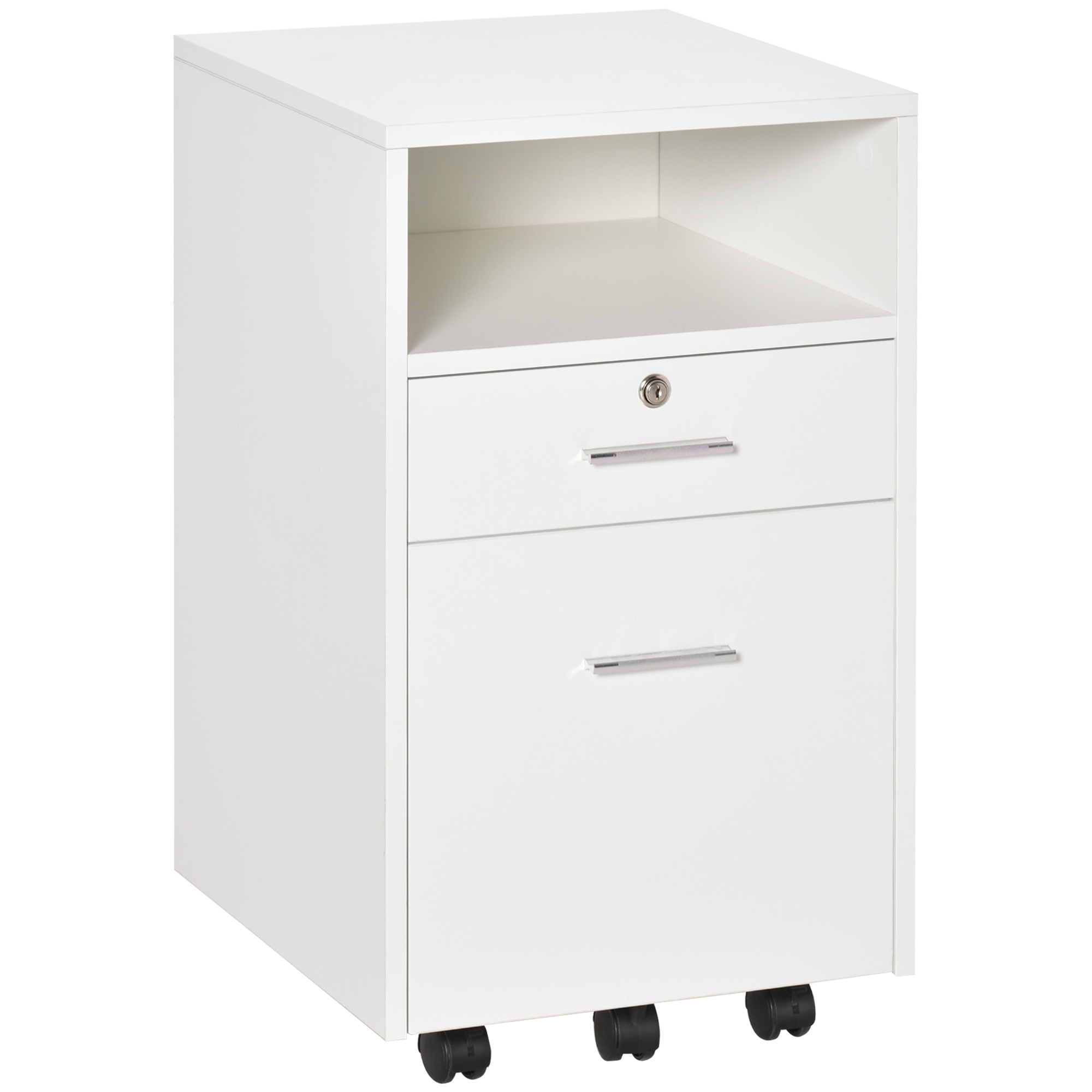 Vinsetto Büroschrank Rollcontainer, 2 Schubladen, eine Schublade abschließbar, 5 Rollen, Weiß, 39 x 40 x 65 cm