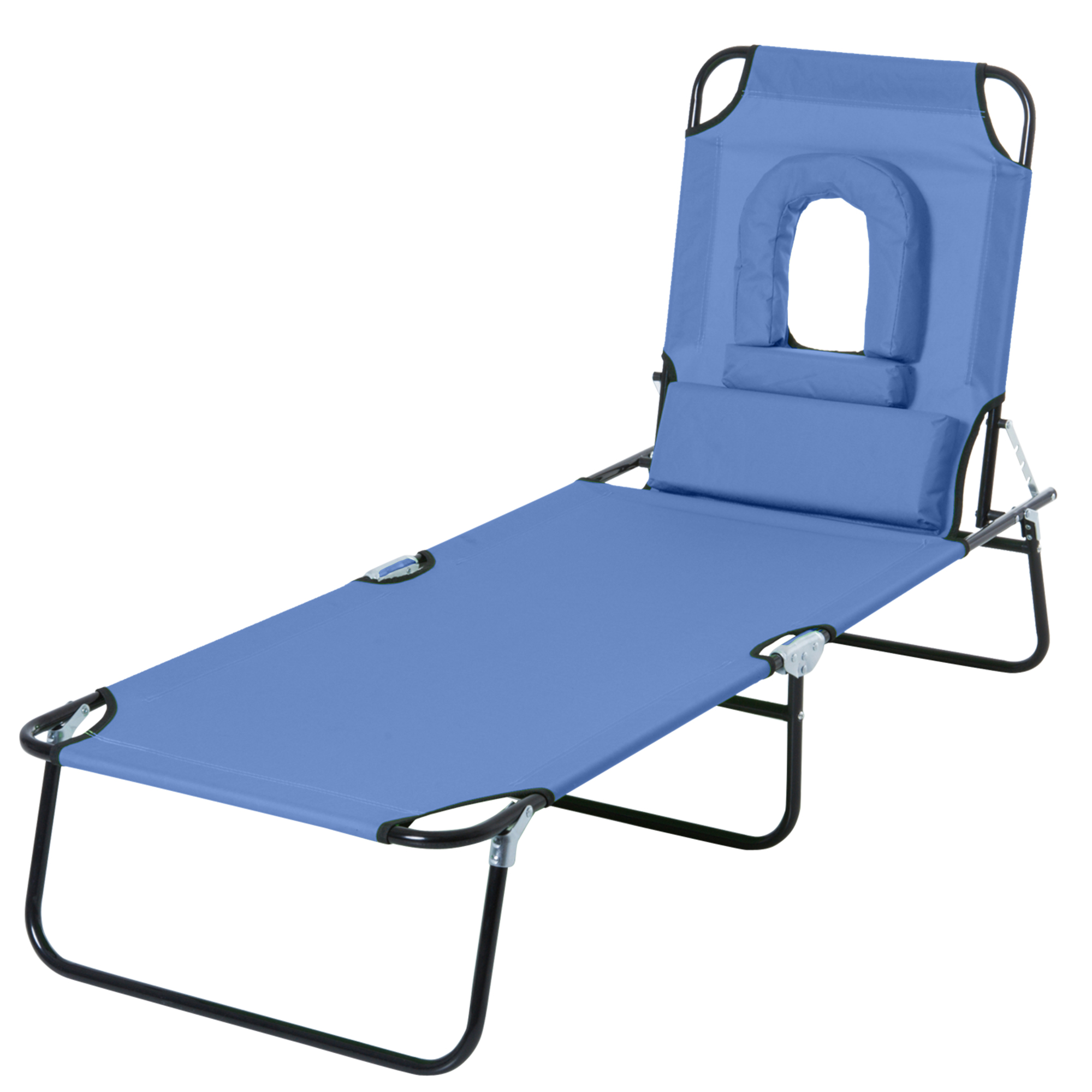 Outsunny Sonnenliege Faltbar, verstellbare Liegepositionen, Gartenliege zum Lesen, 3 Kissen inklusive, Blau