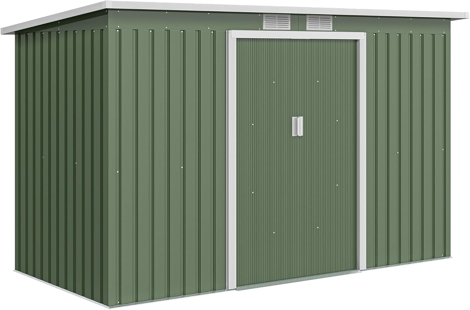 Outsunny Casetta da Giardino 3.2m² in Acciaio Zincato con Kit Fondazione, Prese d'Aria, Capanno Porta Attrezzi con Tetto Inclinato, Doppia Porta Scorrevole Bloccabile, Verde Chiaro