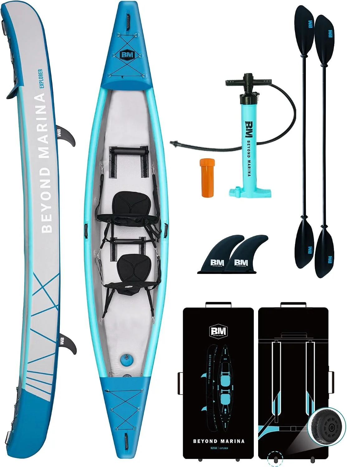 BEYOND MARINA aufblasbares Kajak für 1, 380cm,420cm,460cm, Pumpe, Drop-Stitch Tandem Kayak Set für Erwachsene mit Paddeln, 2, 3 Personen, Sitzen