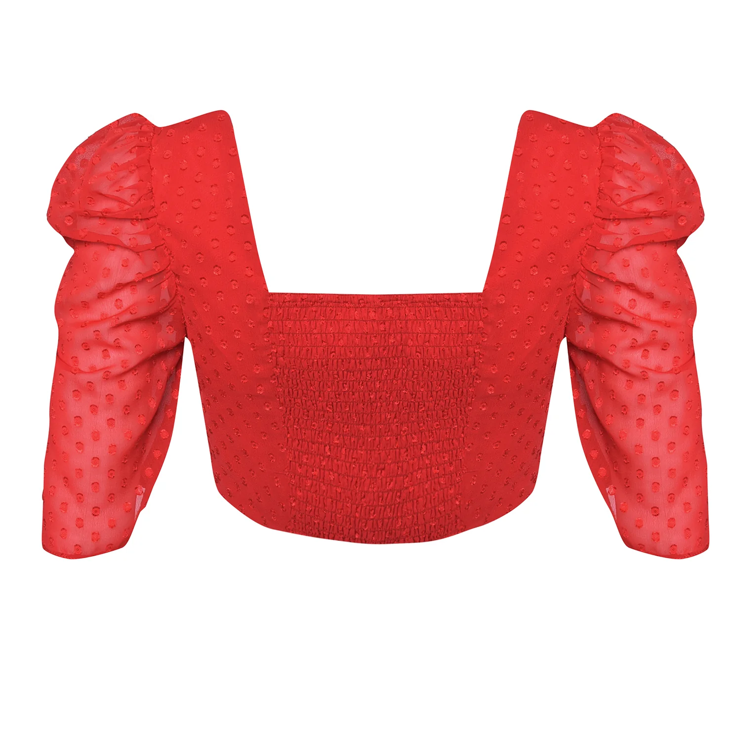 Red Dobby Spot Cropped Top