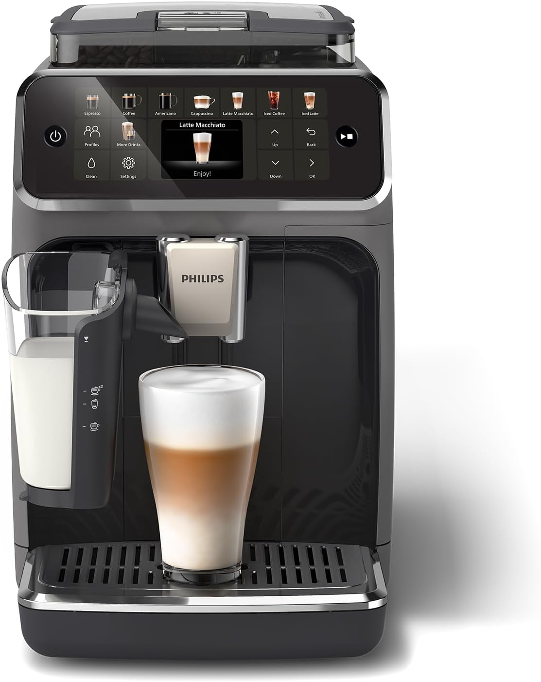 Serie 5500 Macchina per Espresso Completamente Automatica - 20 caffè Caldi e con Ghiaccio, Sistema LatteGo Veloce da Pulire, 40% Più Silenziosa con SilentBrew, QuickStart, Grigio (EP5544/50)