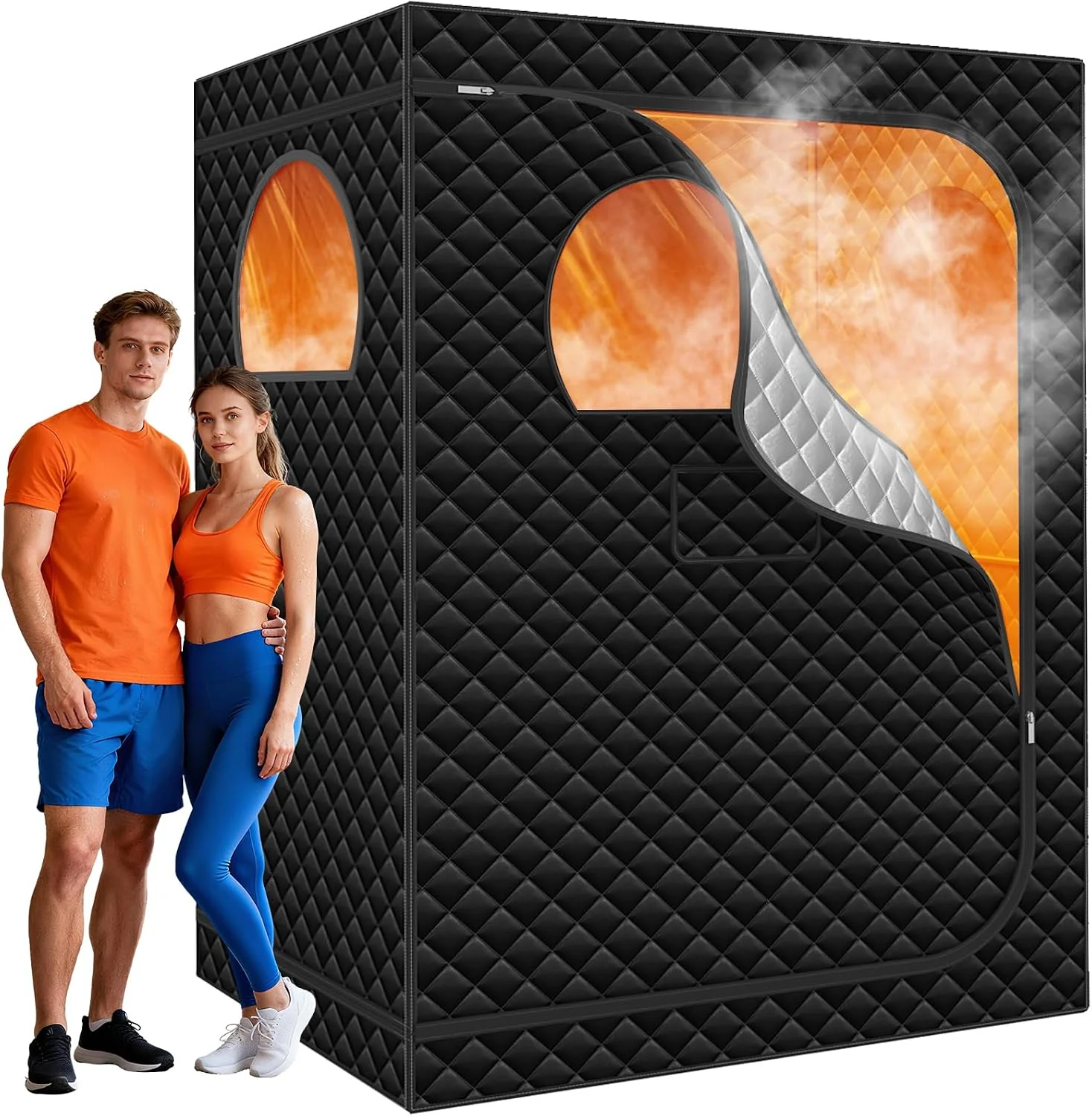 Gozuna Dampfglätter, 1300w, Schwarz, Home Sauna Portable, 2 Big Folding Chair, 9 Levels Heat, Timer