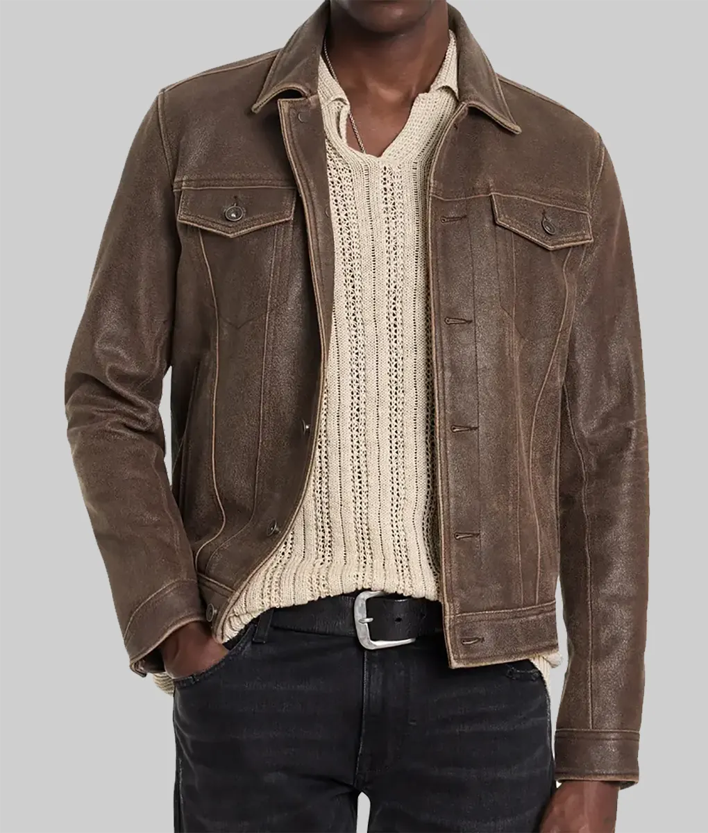 Jasper Distressed Brown Suede Trucker Jacket