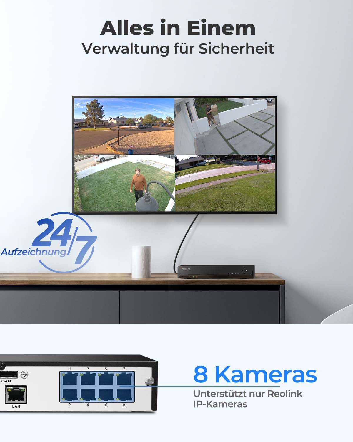 Reolink 8 Kanal PoE NVR Überwachungssystem Rekorder mit 2TB Festplatte für IP Kameras Modell RLN8 410
