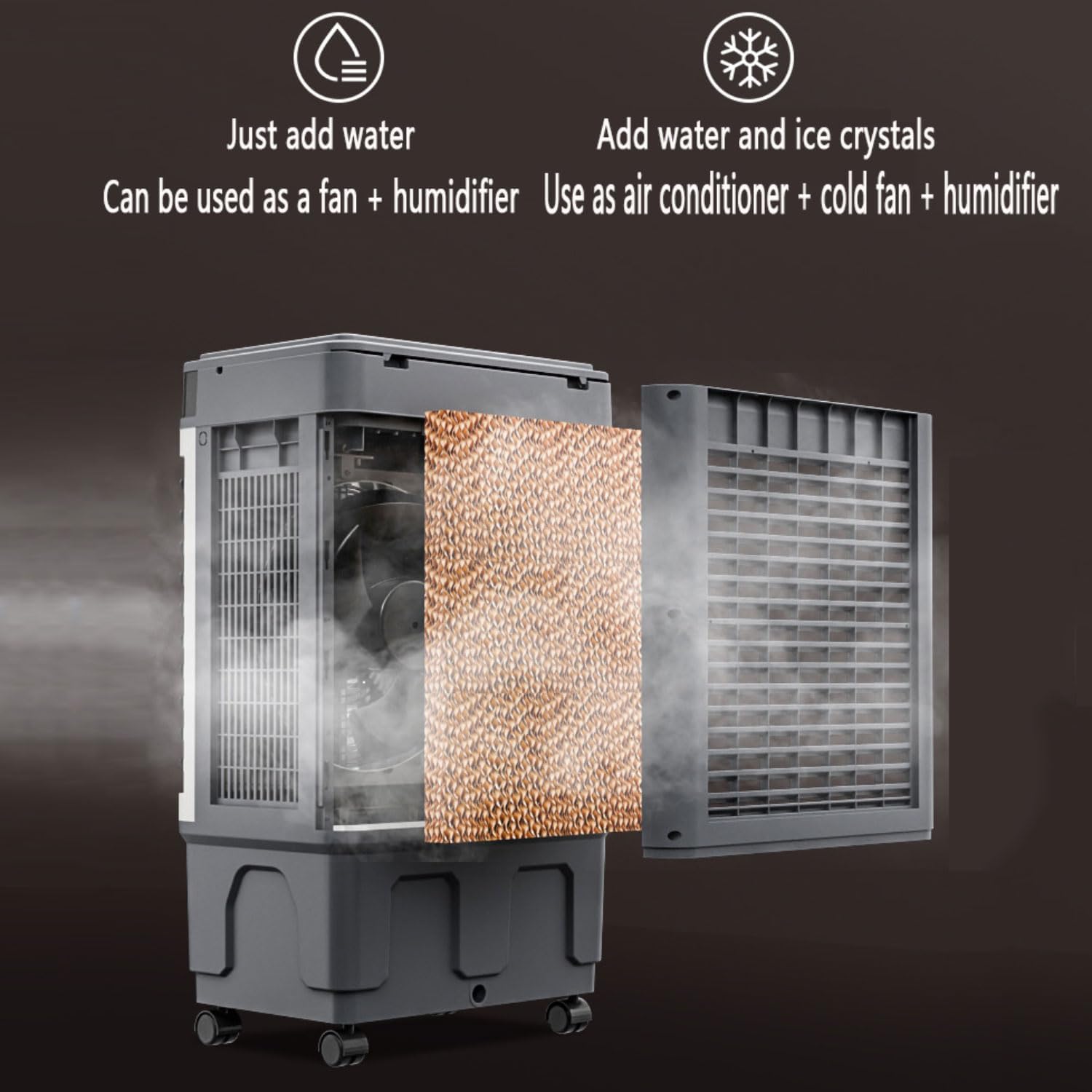 Verdunstungskühler, abluftlose Klimaanlage, großer Wassertank, 4 Kühlakkus, Fernbedienung, 12H-Timer, 120° Oszillation, mobiler Ventilator mit 3 Stufen, tragbares Klimagerät für Schlafzimmer