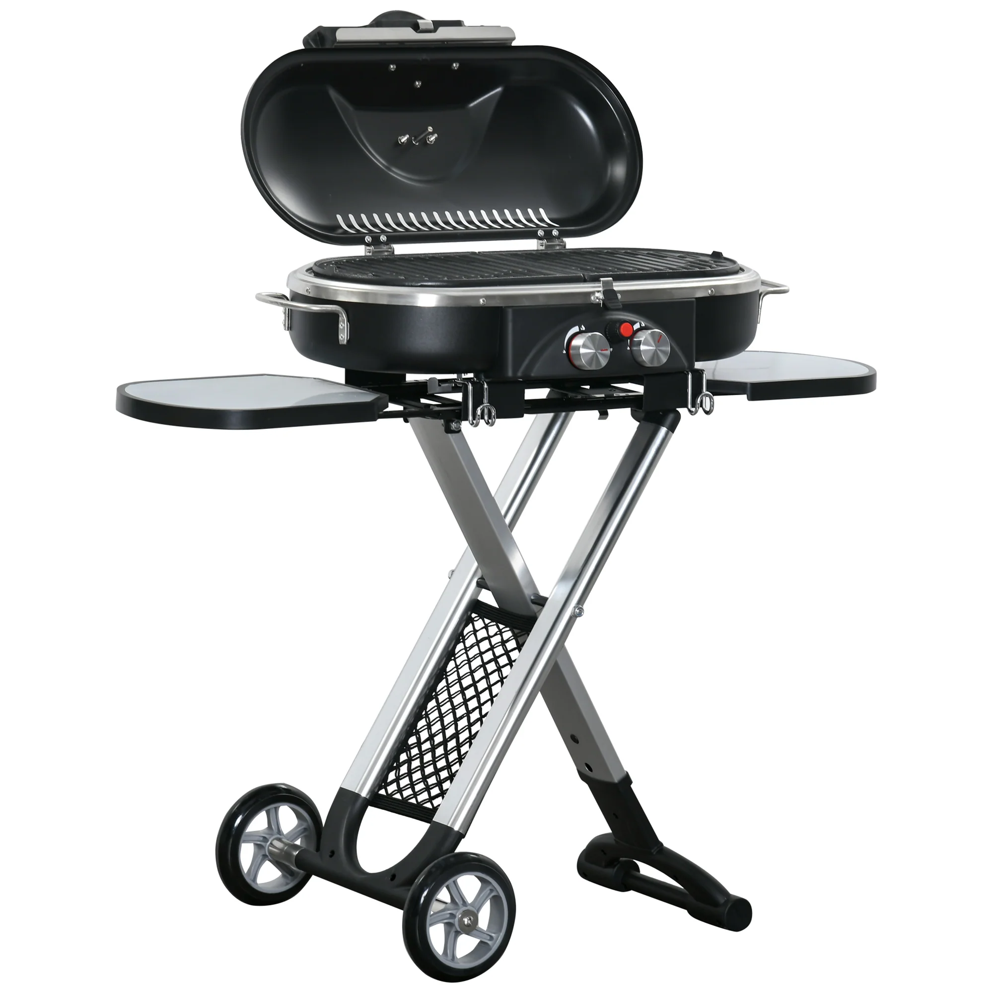 Outsunny Grillkar, inklapbaar, opbergrek, vetopvangbak, roestvrij, aluminium, 100 x 41,6 x 82,5 cm, zwart/zilver