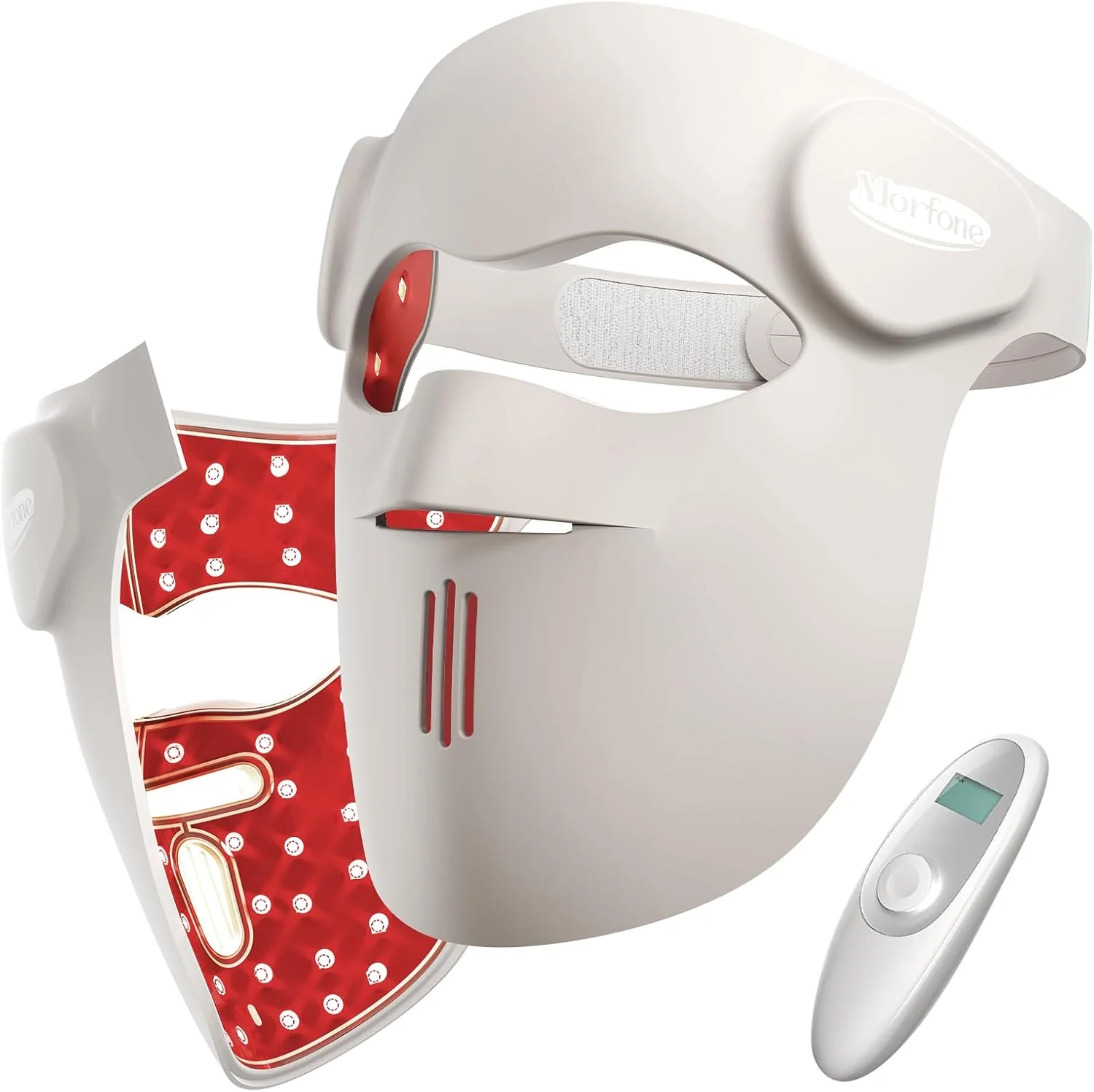 Morfone Infrarottherapie, Grau, 3D LED Gesichtsmaske, Rotlichtmaske mit 4 Wellenlängen, LED Maske Gesicht Mit 9 Modi