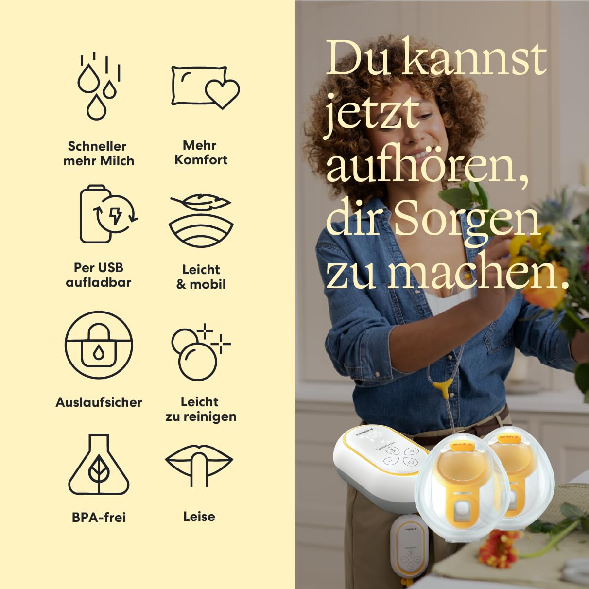Tragbare elektrische Doppelmilchpumpe Freestyle Mini Hands-Free mit Auffangschalen und wiederaufladbarem Akku