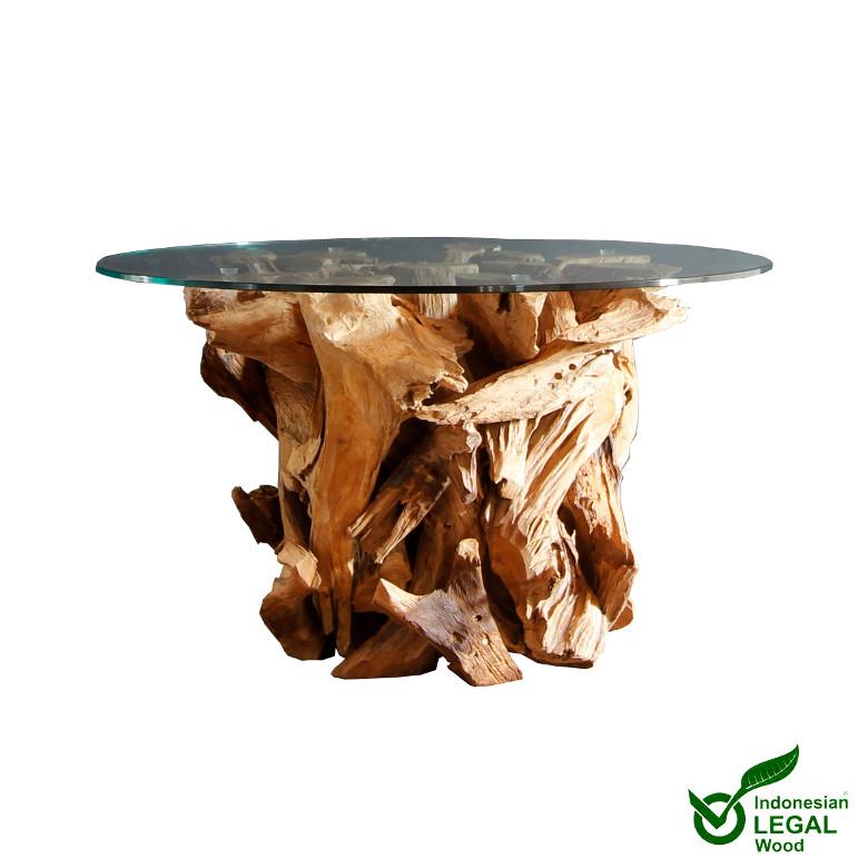 Handgearbeiteter Couchtisch IKAL aus Wurzelholz inkl. Glasscheibe  80 cm