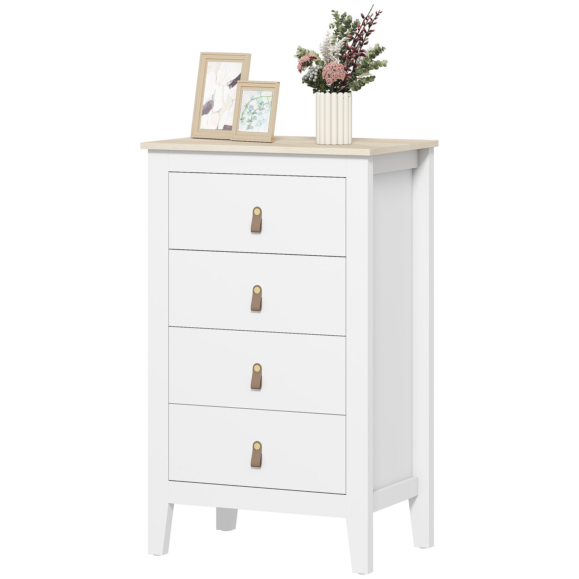 HOMCOM Kommode 4 Schubladen Aufbewahrungsmöbel im zeitgenössischen Stil mit Polyurethan-Griffen, 60 x 40 x 98 cm, Weiß