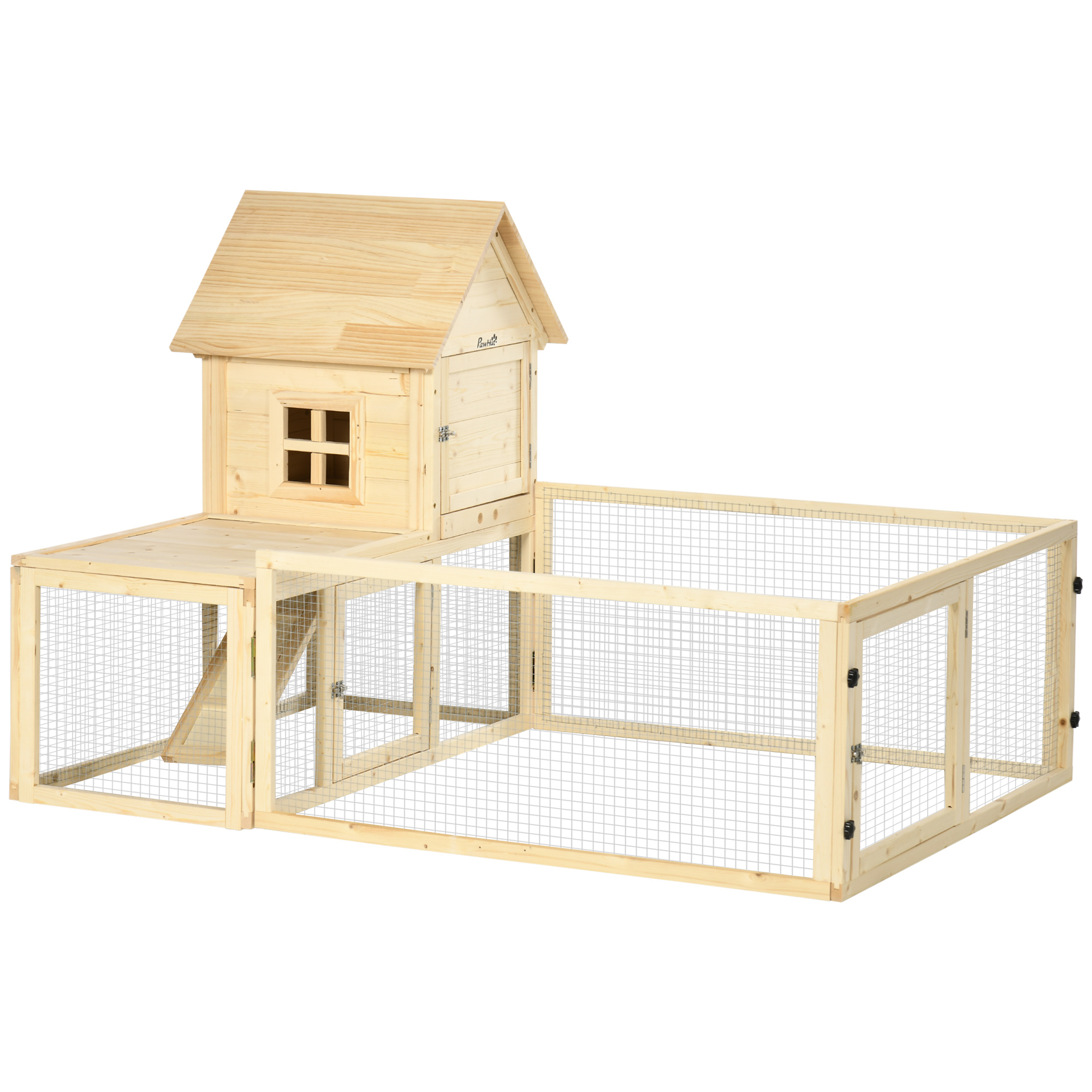 PawHut Kaninchenstall, 1 Rampe, 1 Nistkasten, 1 Bodenwanne, 151,5 x 106 x 97 cm