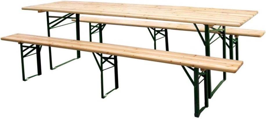 Beer Set Plus Table and Benches in Wood and Steel, Foldable, Benches with Three Legs, 220 x 80 x 76 cm, Ideal for Outdoor Furniture, Wood Thickness 2.6 cm