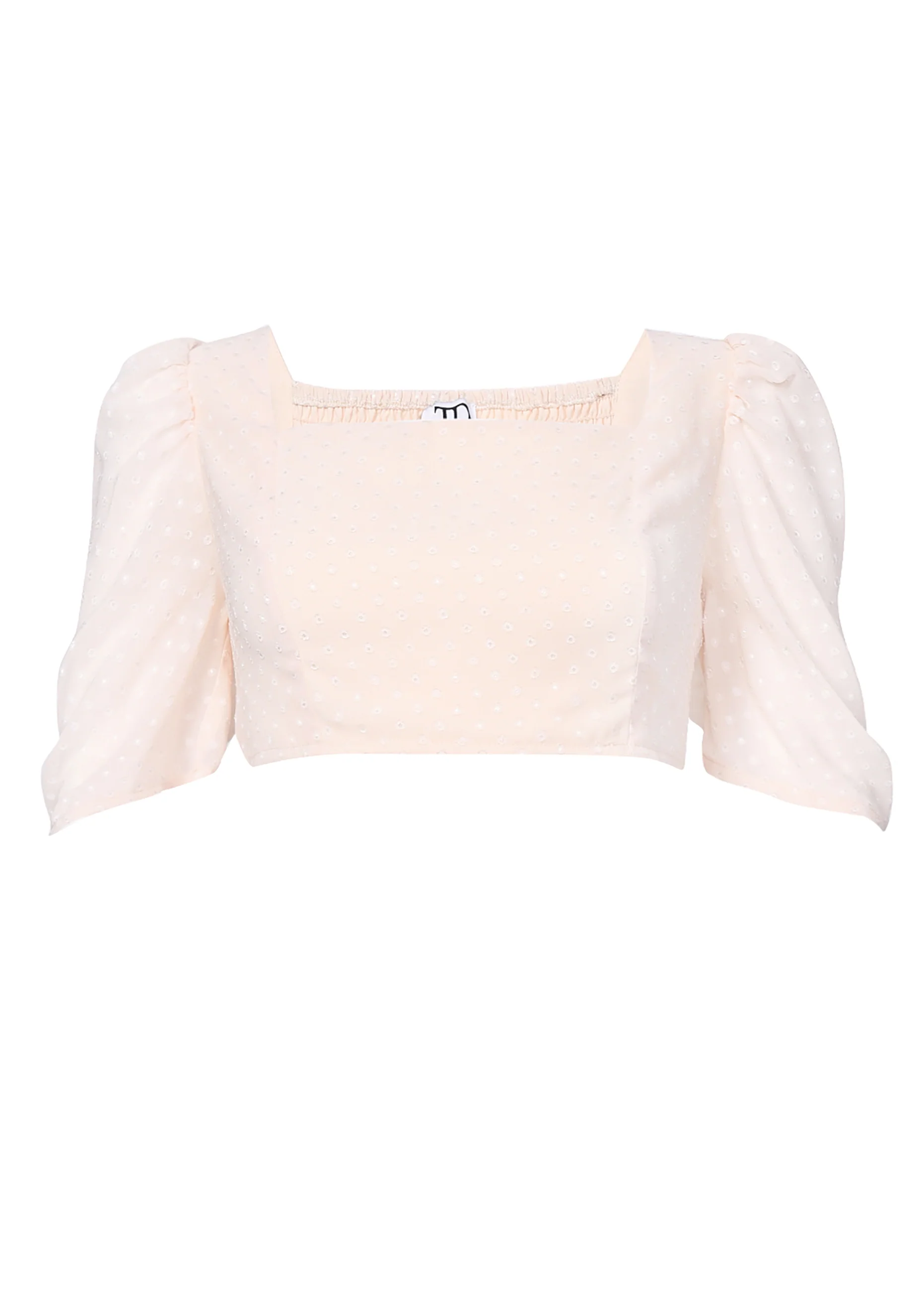 Cream Dobby Spot Cropped Top