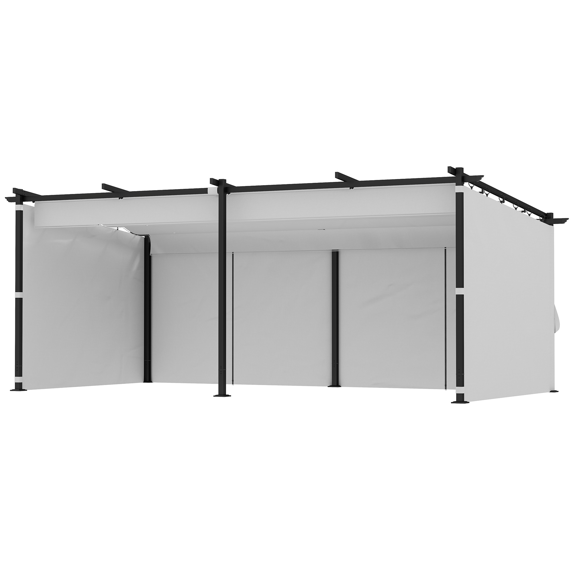 Outsunny Gartenpergola 3 x 6 m ausziehbare Schiebepavillon mit Seitenwänden, Sonnenschutzdach UPF30+, grau