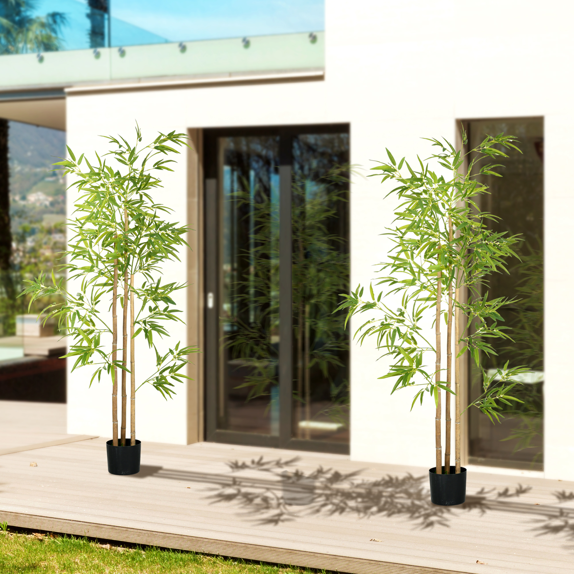 HOMCOM Künstlicher Bambus Baum Höhe 180 cm mit Topf, Innenraumdekoration, sehr realistisch