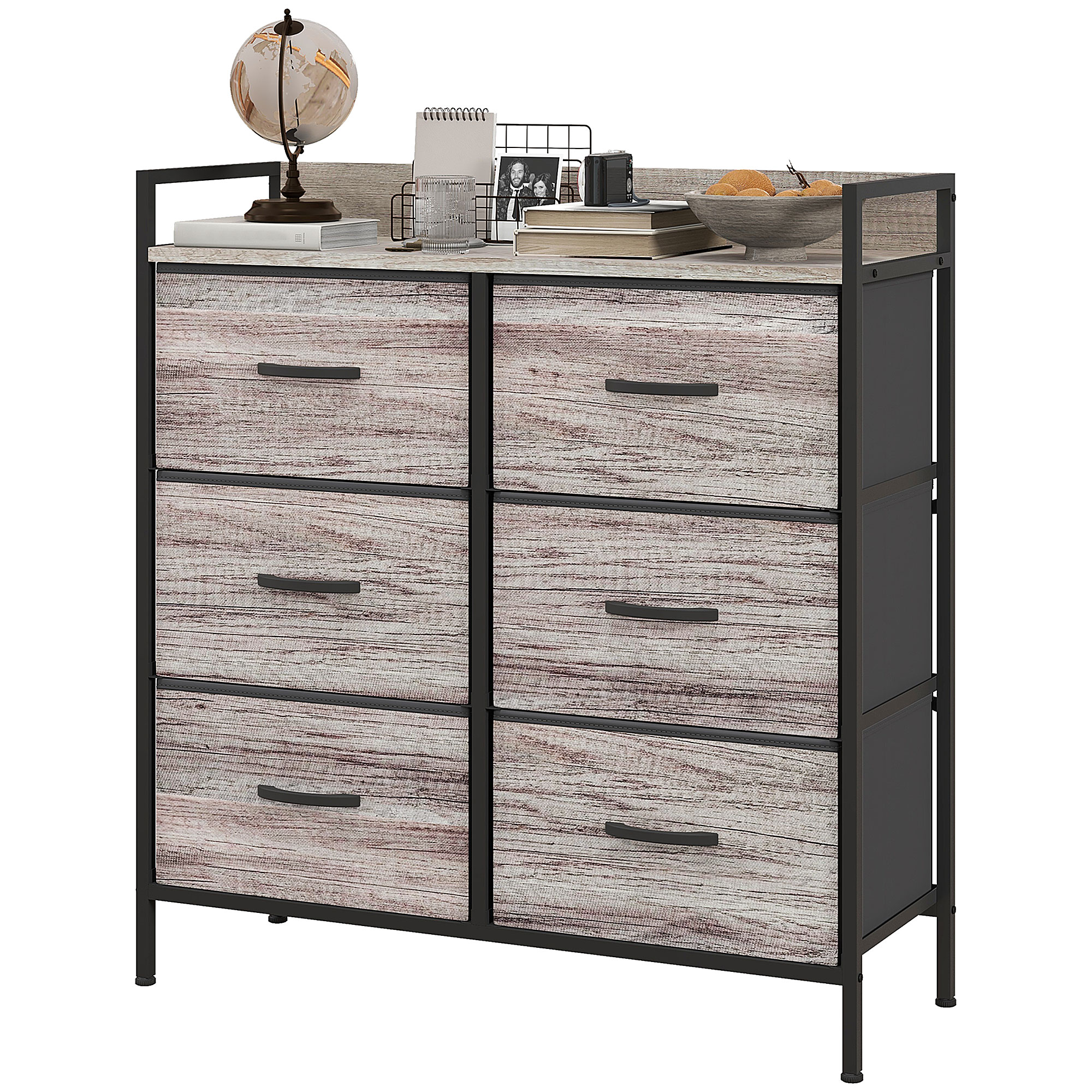 HOMCOM Stoff-Kommode, 6 faltbare Schubladen, Regal, Stahlrahmen, 79 x 29 x 85, Grau