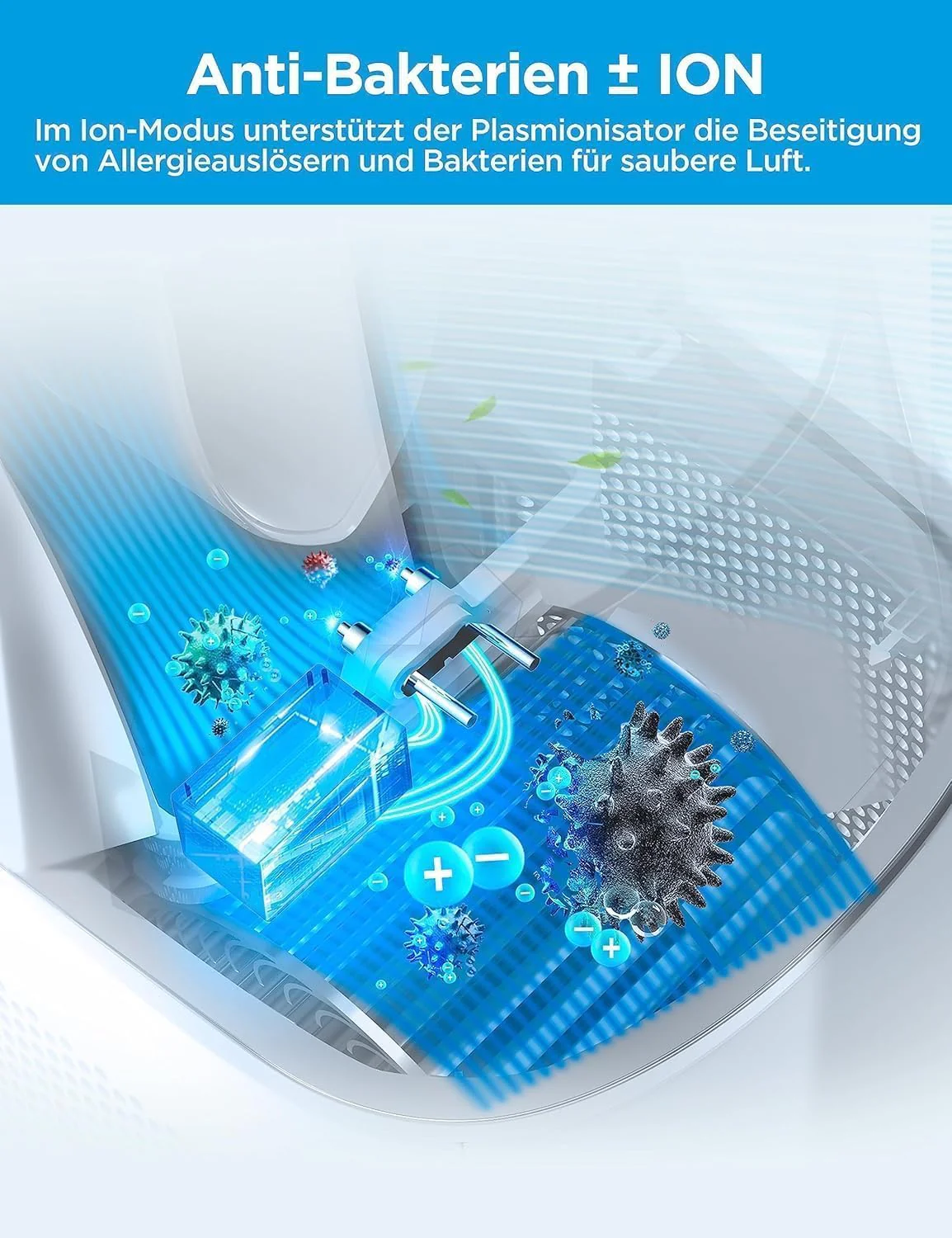 Midea MFP-120i (BL) 2-in-1 Torenventilator Stil 38dB Luchtreiniger H13 True HEPA voor 47,6 �O LED-Display Afstandsbediening Oscillatie 12H Timer Compatibel met Draadloze Verbinding App Alexa Google