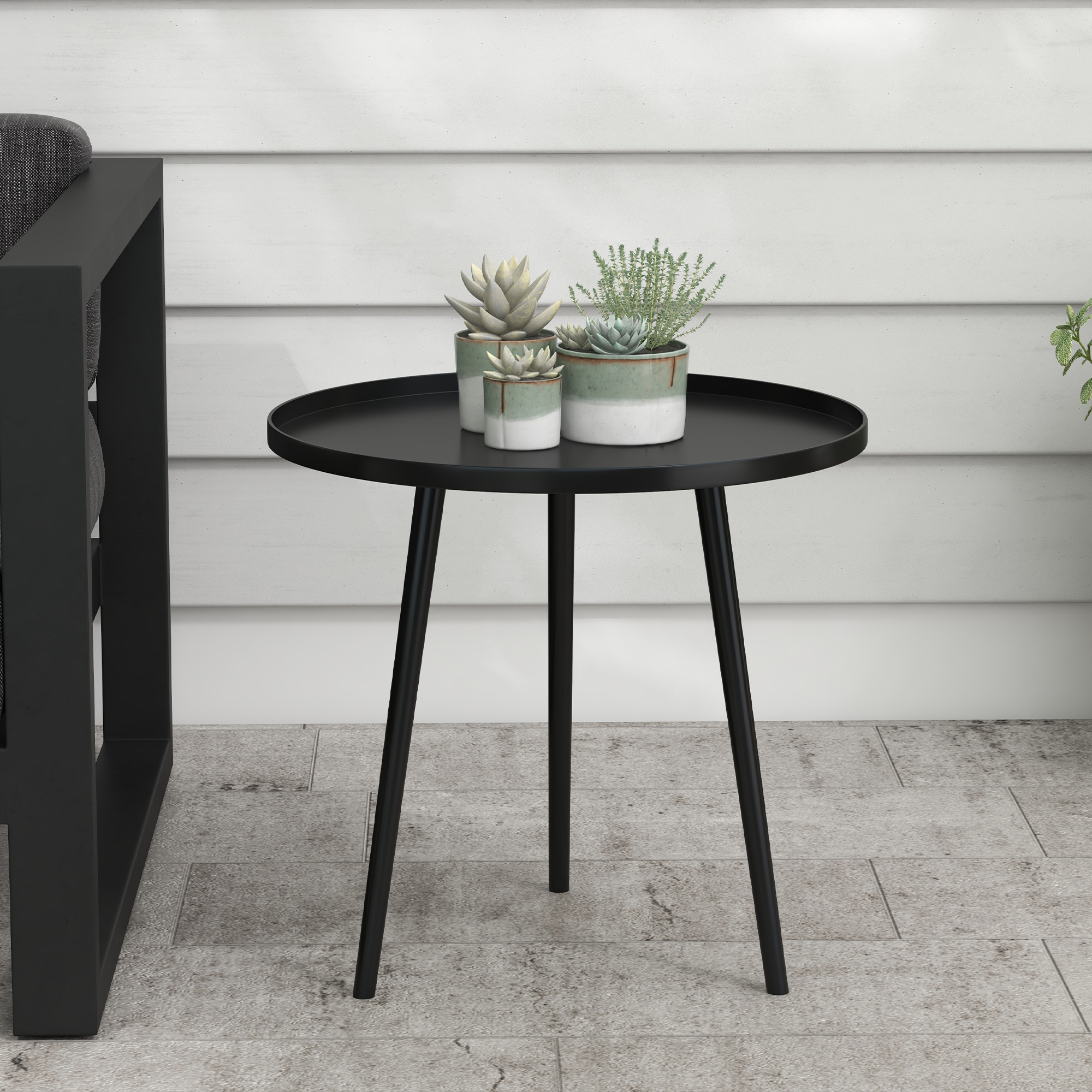 Outsunny Outdoor Beistelltisch, Gartentisch, runder Terrassentisch, Stahl, Ф40 x 50Hcm, Schwarz