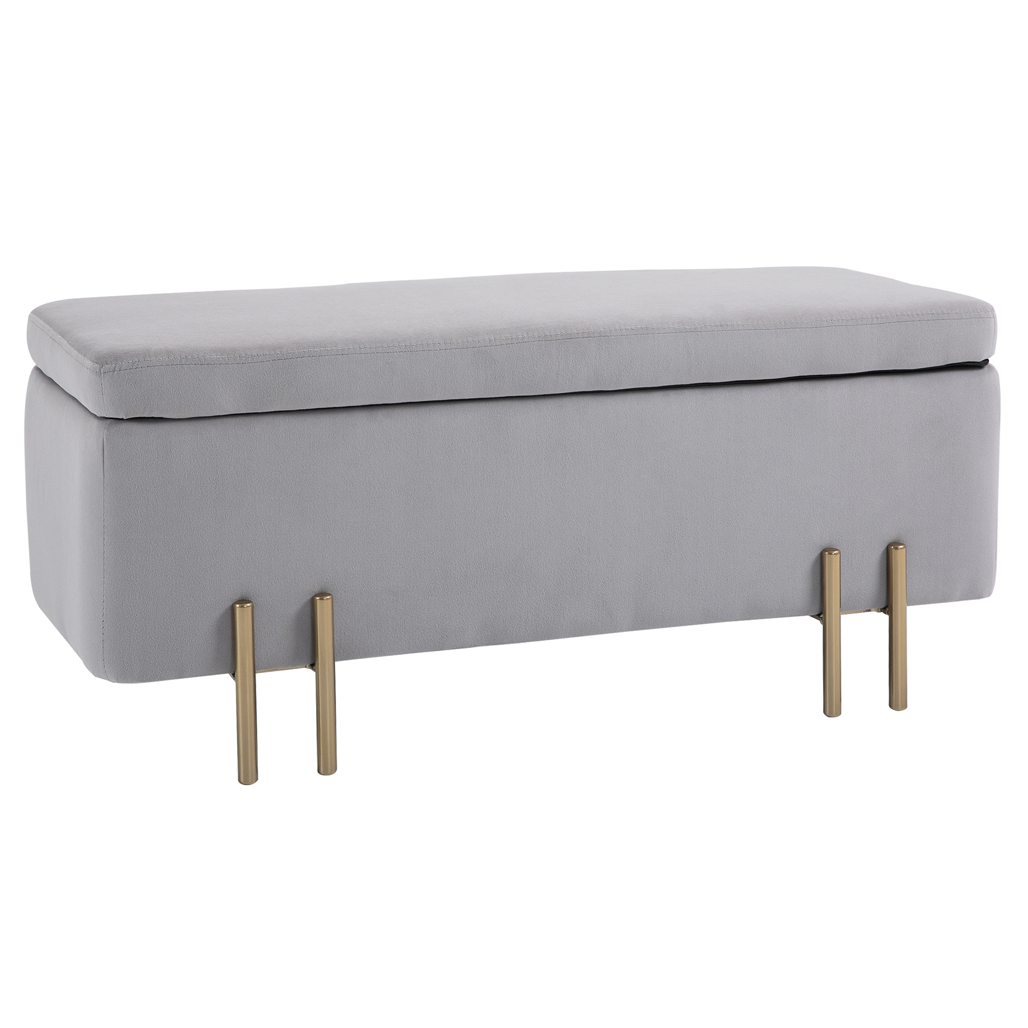 HOMCOM Sitzbank mit Stauraum Polsterbank mit Samtoptik, Sitztruhe mit Metallbeine, Truhenbank für Wohnzimmer Schlafzimmer Flur 100 x 40 x 42 cm, Hellgrau