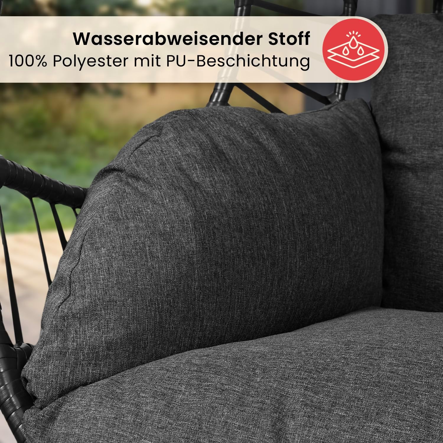 Swoods XXL Hängesessel mit Gestell - Hängesessel Für Indoor und Outdoor - Inkl. Kissen - Egg Chair - bis 150kg (Dunkelgrau)