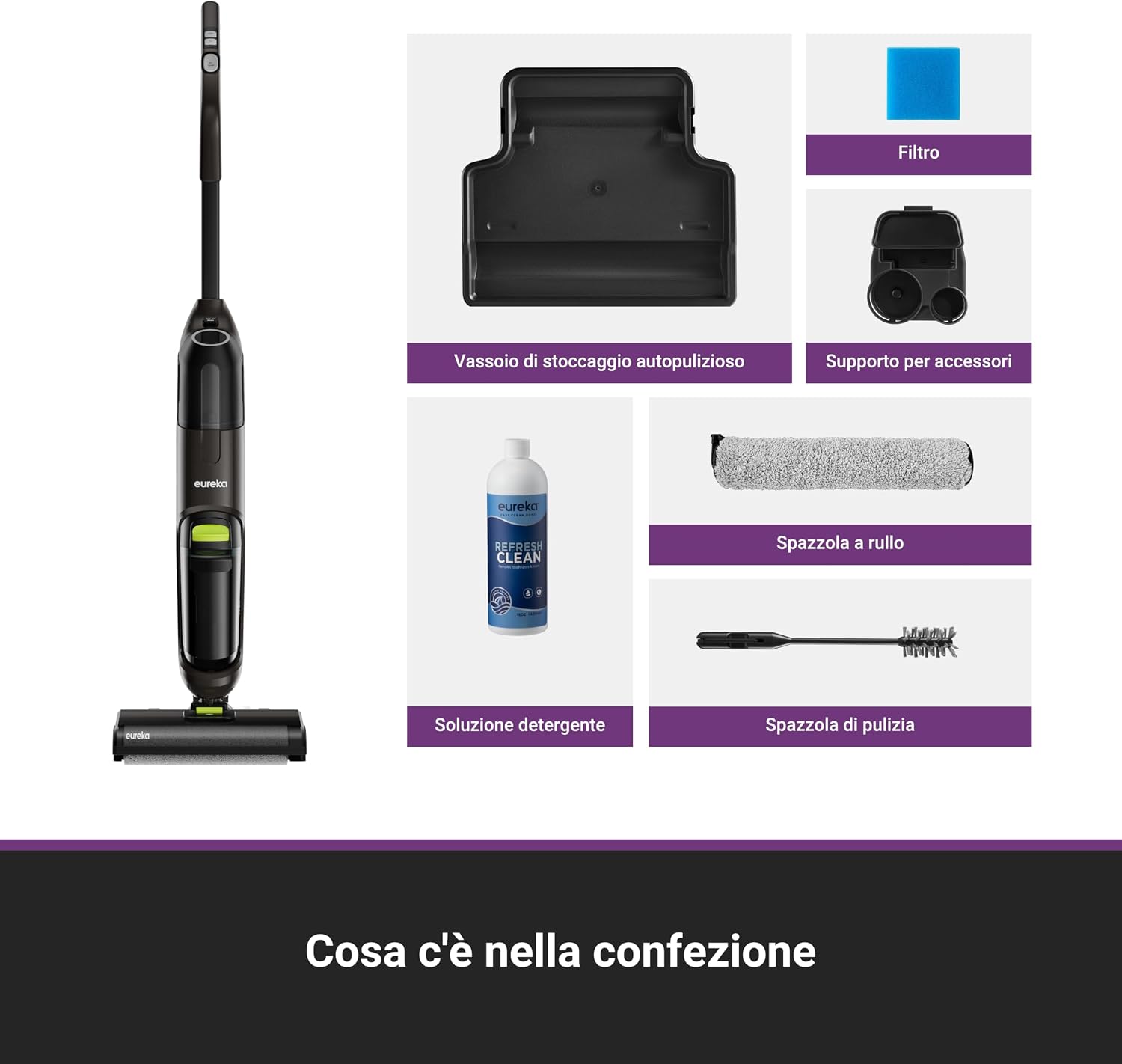 EUREKA NEW400 Lavapavimenti Senza Fili, Aspira e Lava in un Passaggio, 3,95kg Ultraleggero, Autopropulsione, 600ml+400ml Doppio Serbatoio, Batteria 2500mAh×6, Pavimento Asciutto 90%