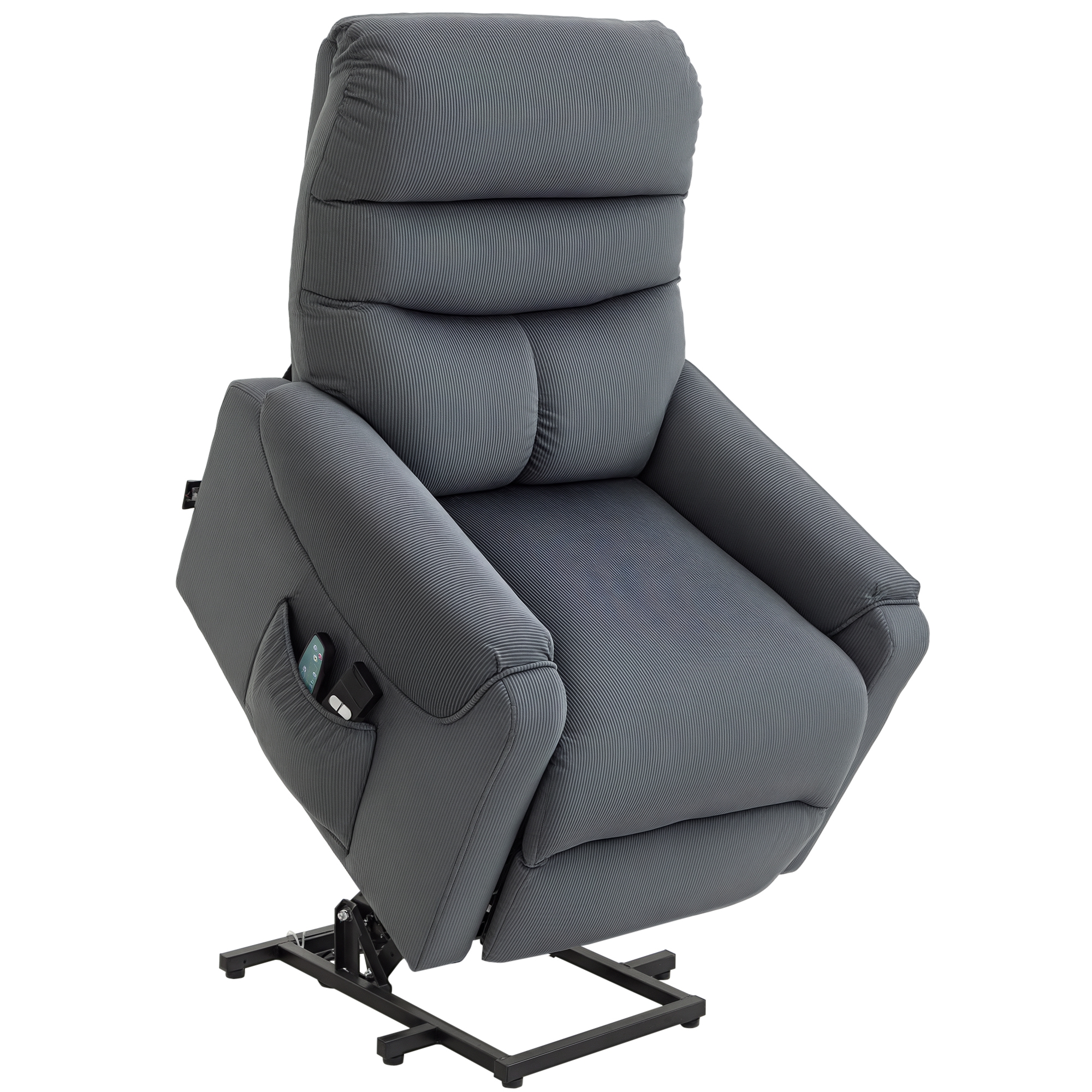 HOMCOM Fernsehsessel mit Aufstehhilfe Elektrisch, Massagesessel mit Liegefunktion und Wärmefunktion, Relaxsessel mit Fernbedienung und Seitentasche Verstellbar Polyester-Gewebe Dunkelgrau
