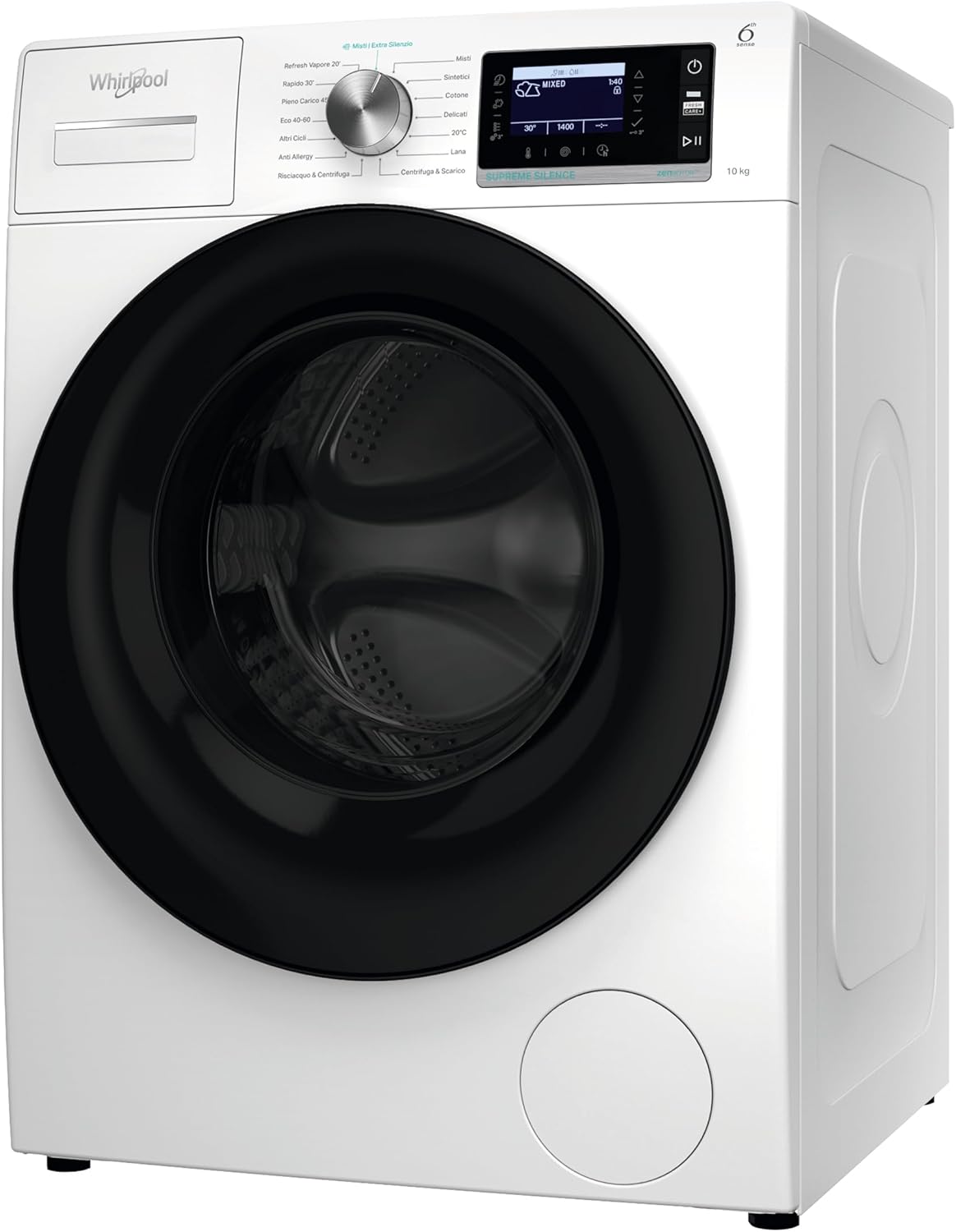Whirlpool W6 08 SILENCE IT - Lavatrice 10 kg Libera Installazione, Carica Frontale. Centrifuga 1400 Giri Al Minuto. Larghezza 59,9cm, Profondità 64,3cm, Altezza 84,5cm, Classe Energetica A