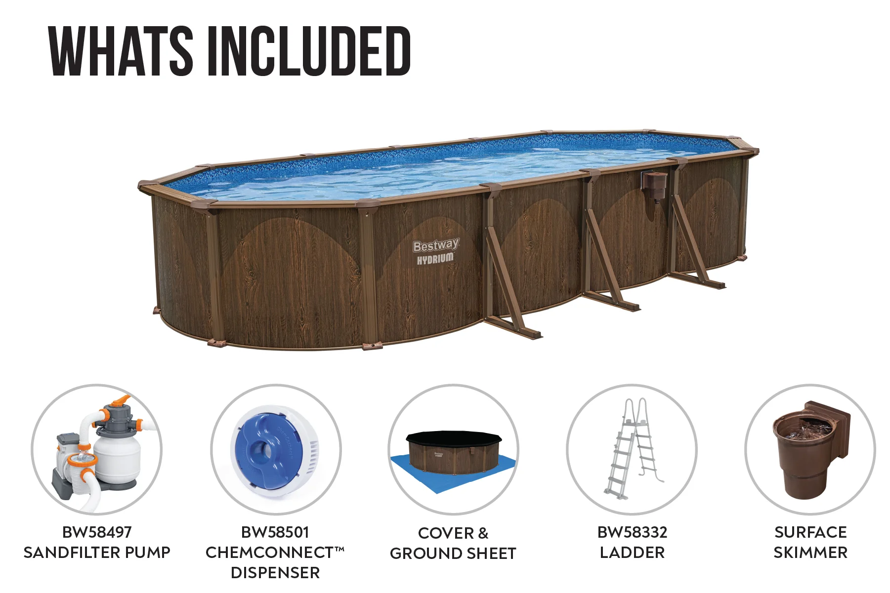 2025 Kit per piscina ovale Hydrium in acciaio effetto legno da 24 piedi x 52 pollici per piscina fuori terra
