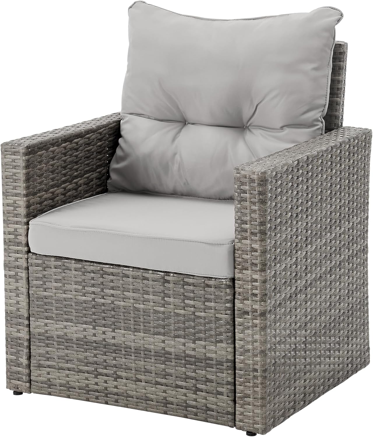 AVANTI TRENDSTORE - Andalusia 6-Piece Garden Set - 2 Single Armchairs, 1 Sofa, 2 Stools and 1 Side Table - Grey Polyrattan and Clear Glass - Cushions Included