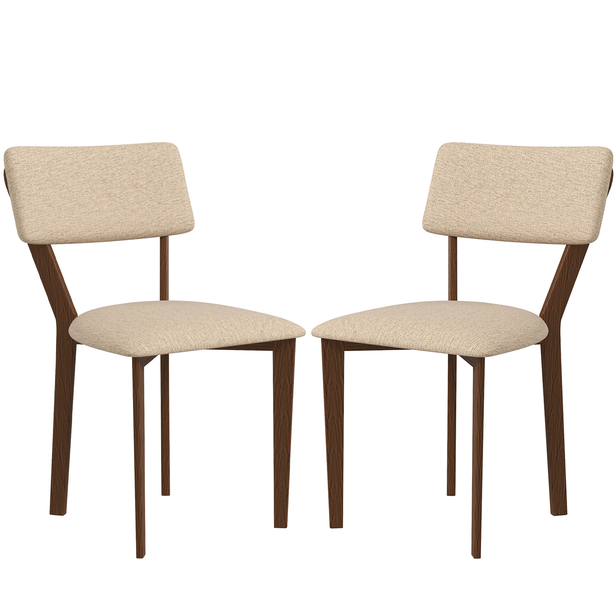 HOMCOM Set mit 2 Esszimmerstühlen, Küchenstühle mit Rückenlehne, Holzbeinen, Leinenstoff, 49 x 56 x 85 cm, beige