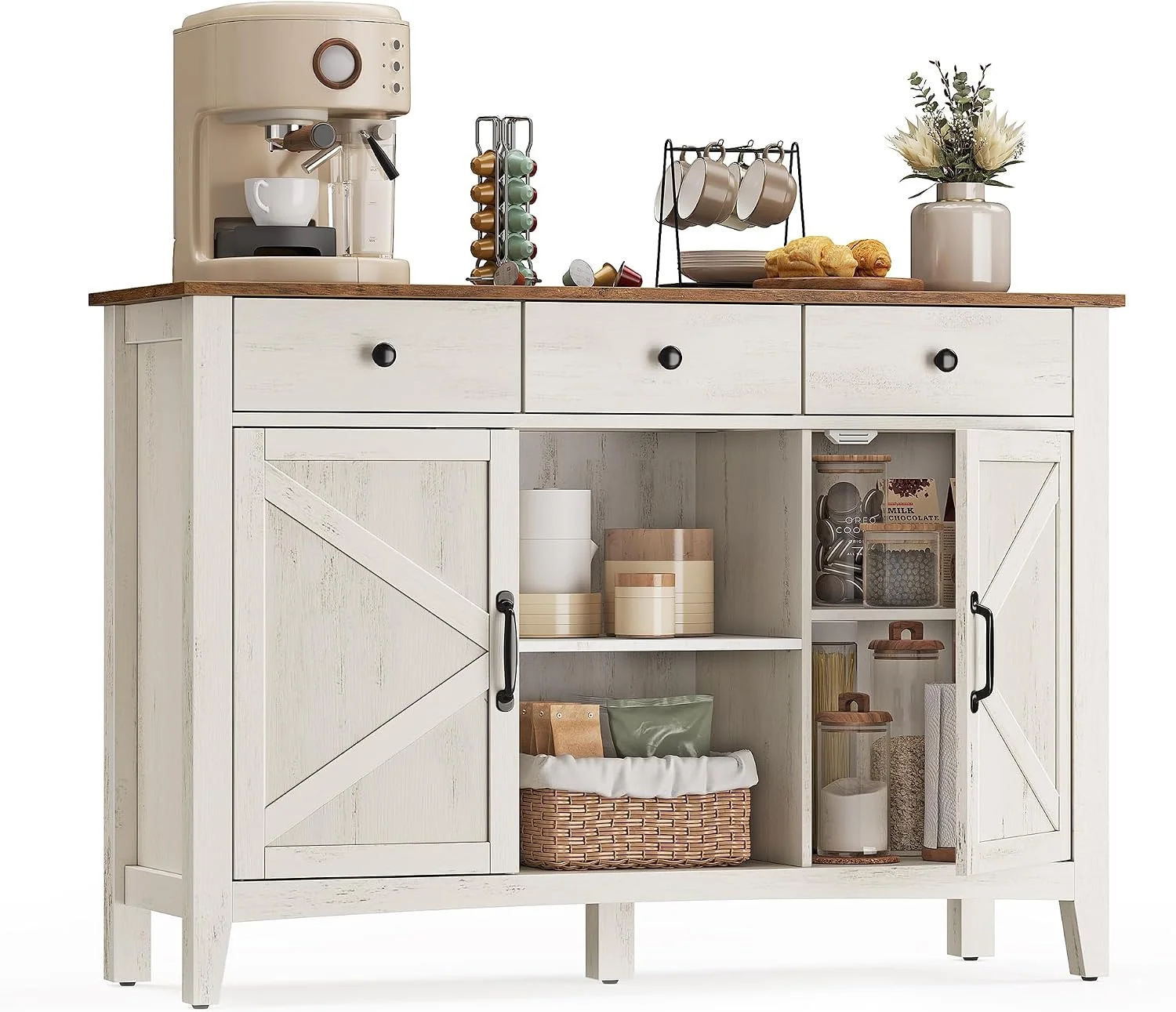 VASAGLE LIRY Sideboard mit Türen, Schubladen und Stauraum im Landhausstil
