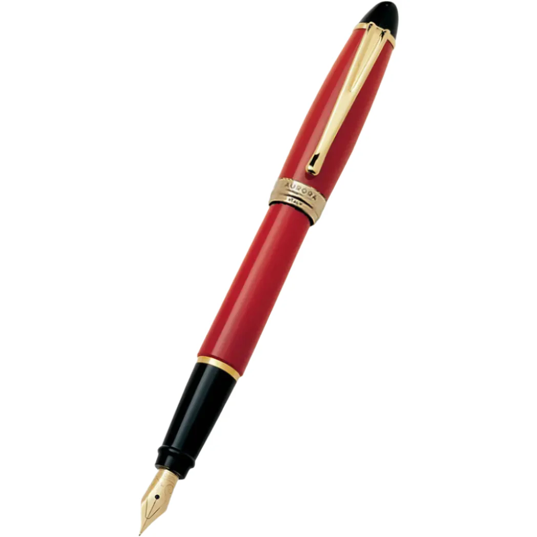 Aurora Ipsilon Red Resin Fountain Pen with Gold Trim