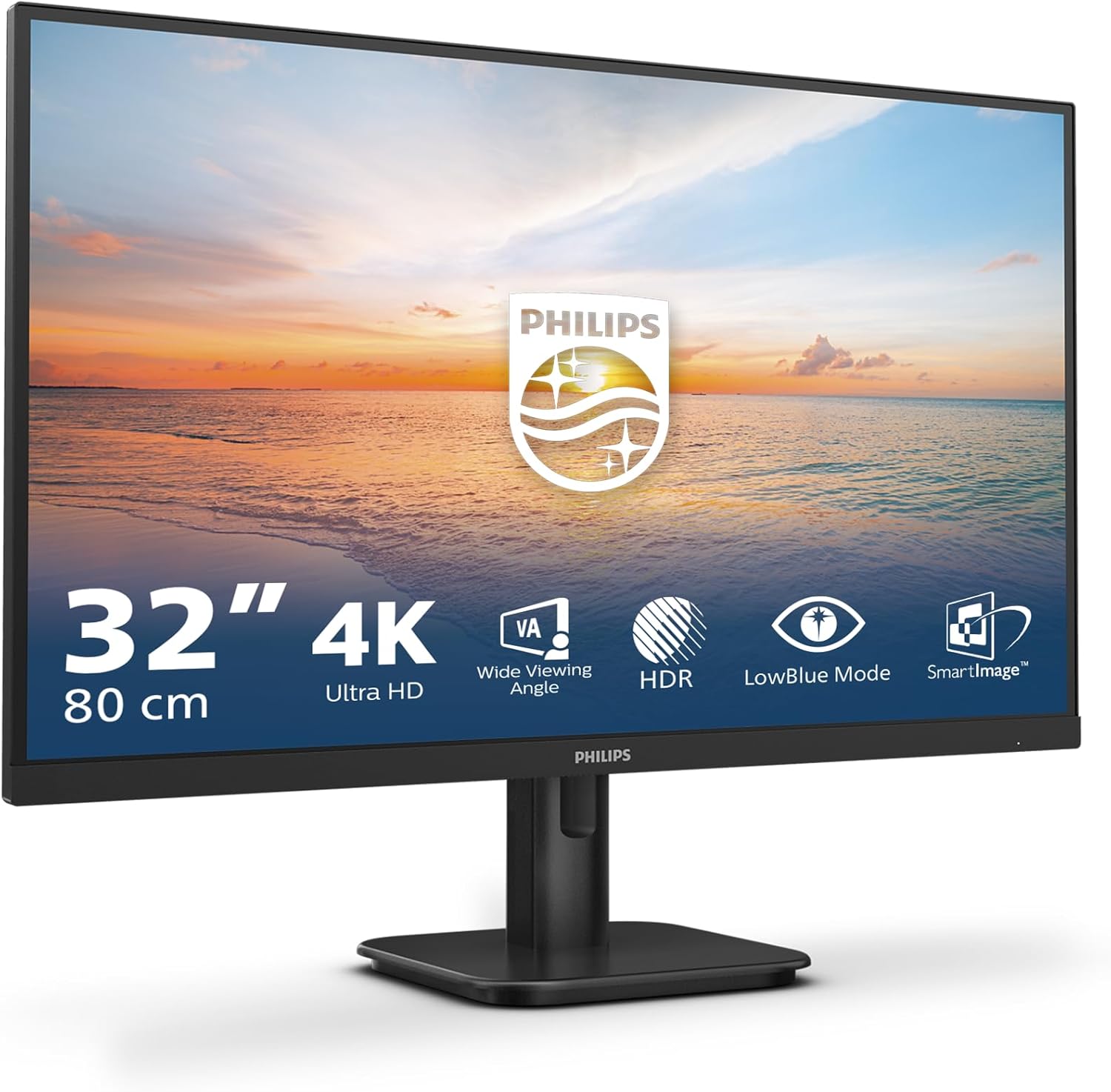 Philips 32E1N1800LA - Monitor Ultra HD da 32 pollici, Adaptive Sync, HDR10, altoparlanti (3840x2160, 60 Hz, DisplayPort, HDMI) nero, 2023, altoparlante integrato