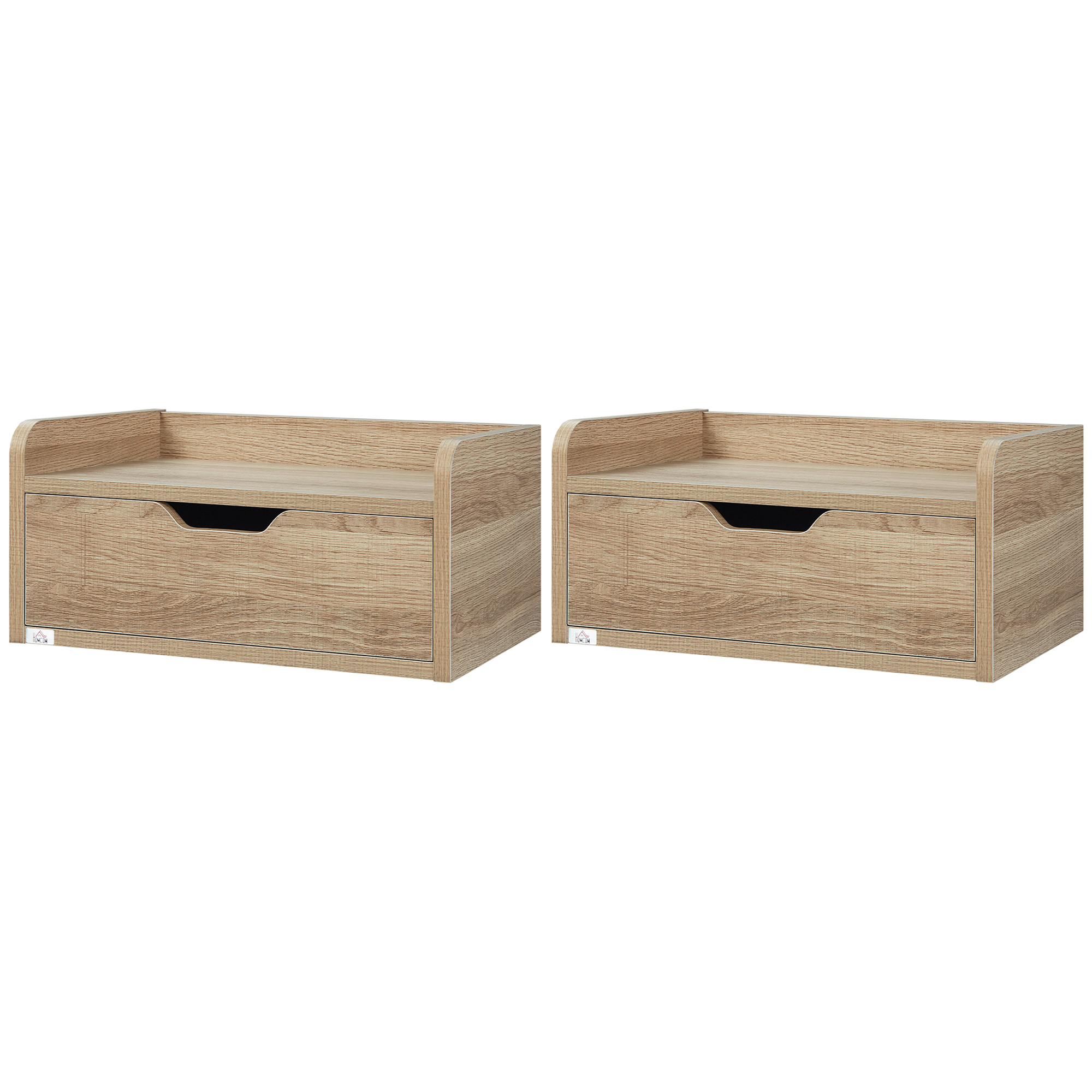 HOMCOM Set mit 2 wandmontierten Nachttischen Nachtschränke mit Schublade Tischplatte Holzoptik Maße 40B x 30T x 19,5H cm